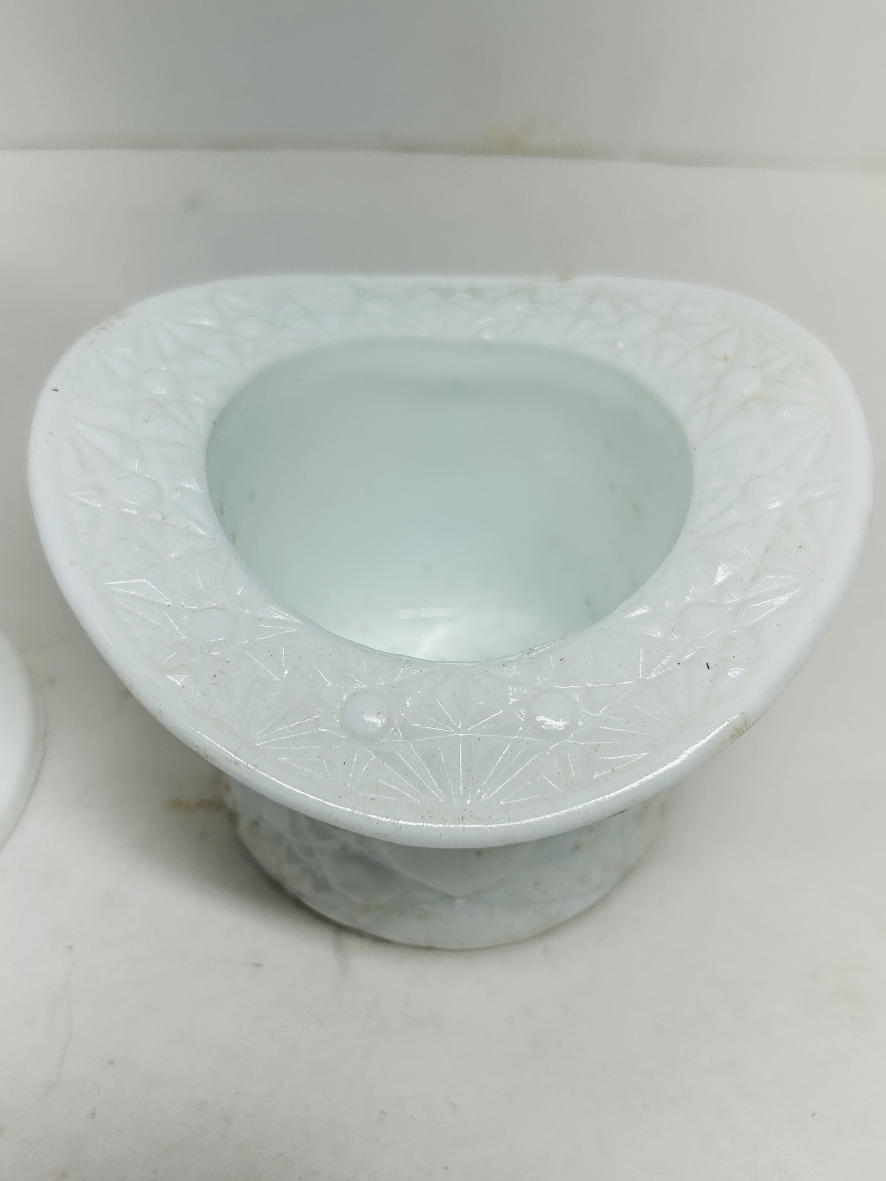 TWO INDIANA AND NOVELTY MILK GLASS ITEMS