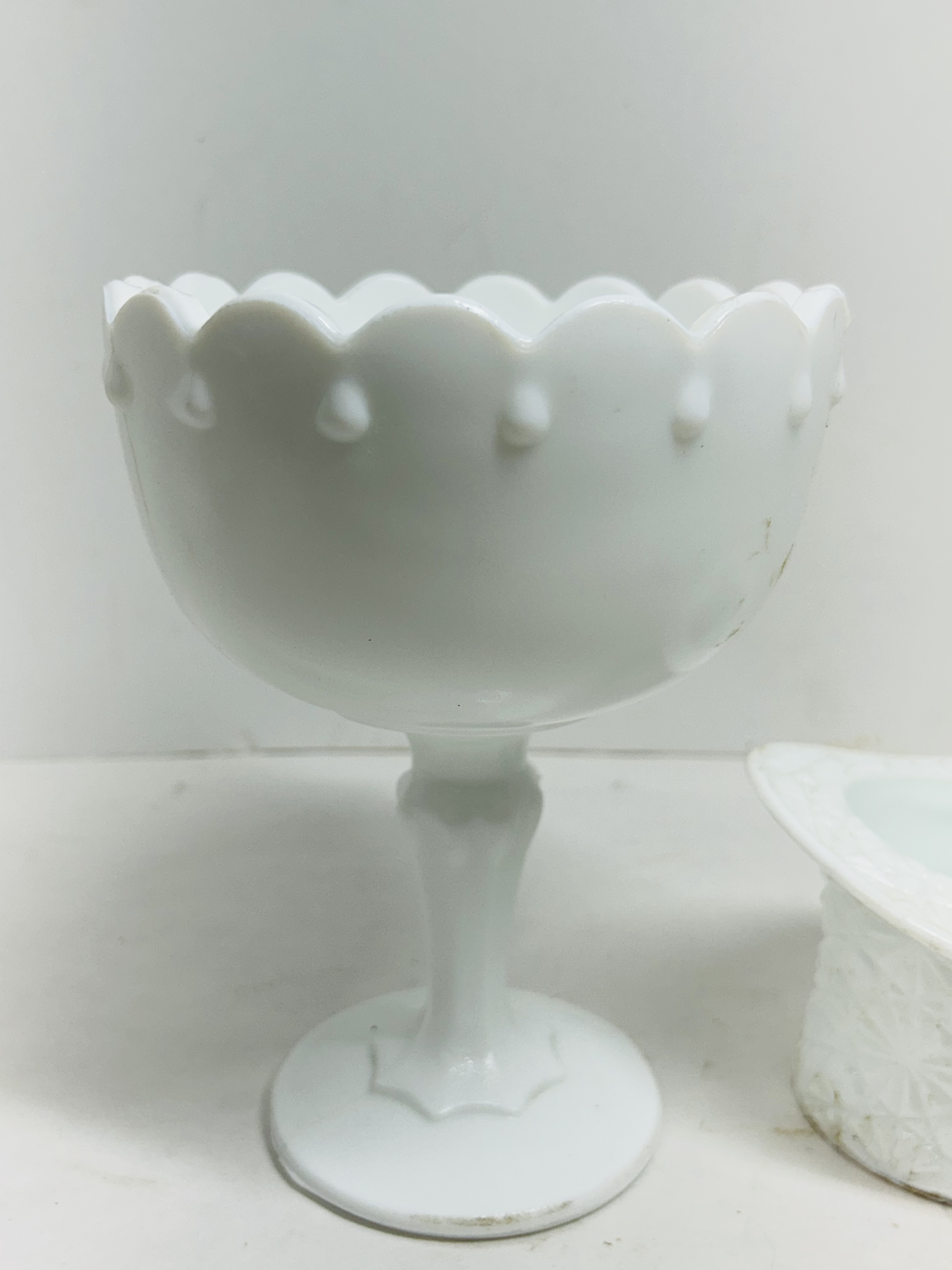 TWO INDIANA AND NOVELTY MILK GLASS ITEMS