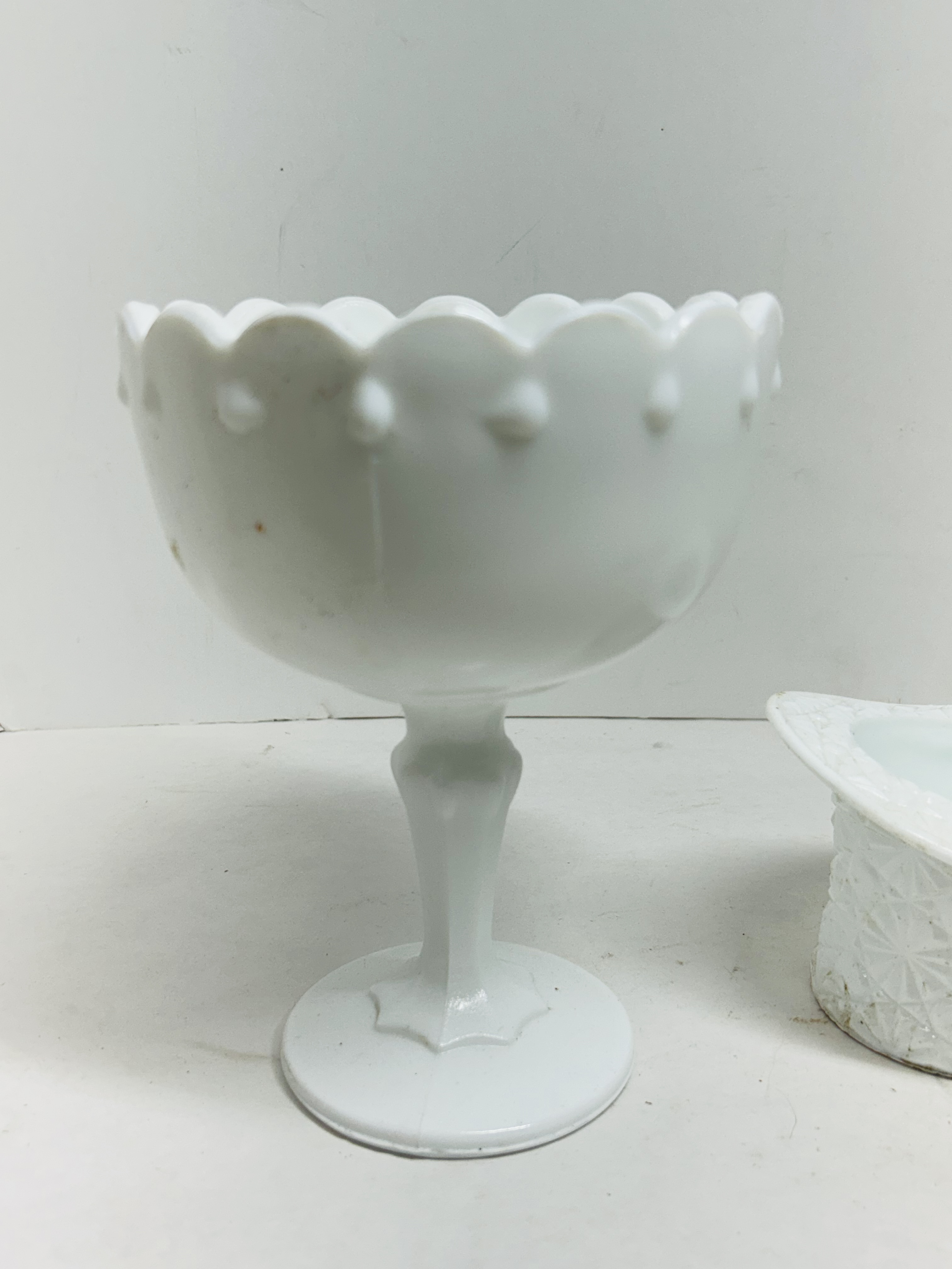 TWO INDIANA AND NOVELTY MILK GLASS ITEMS