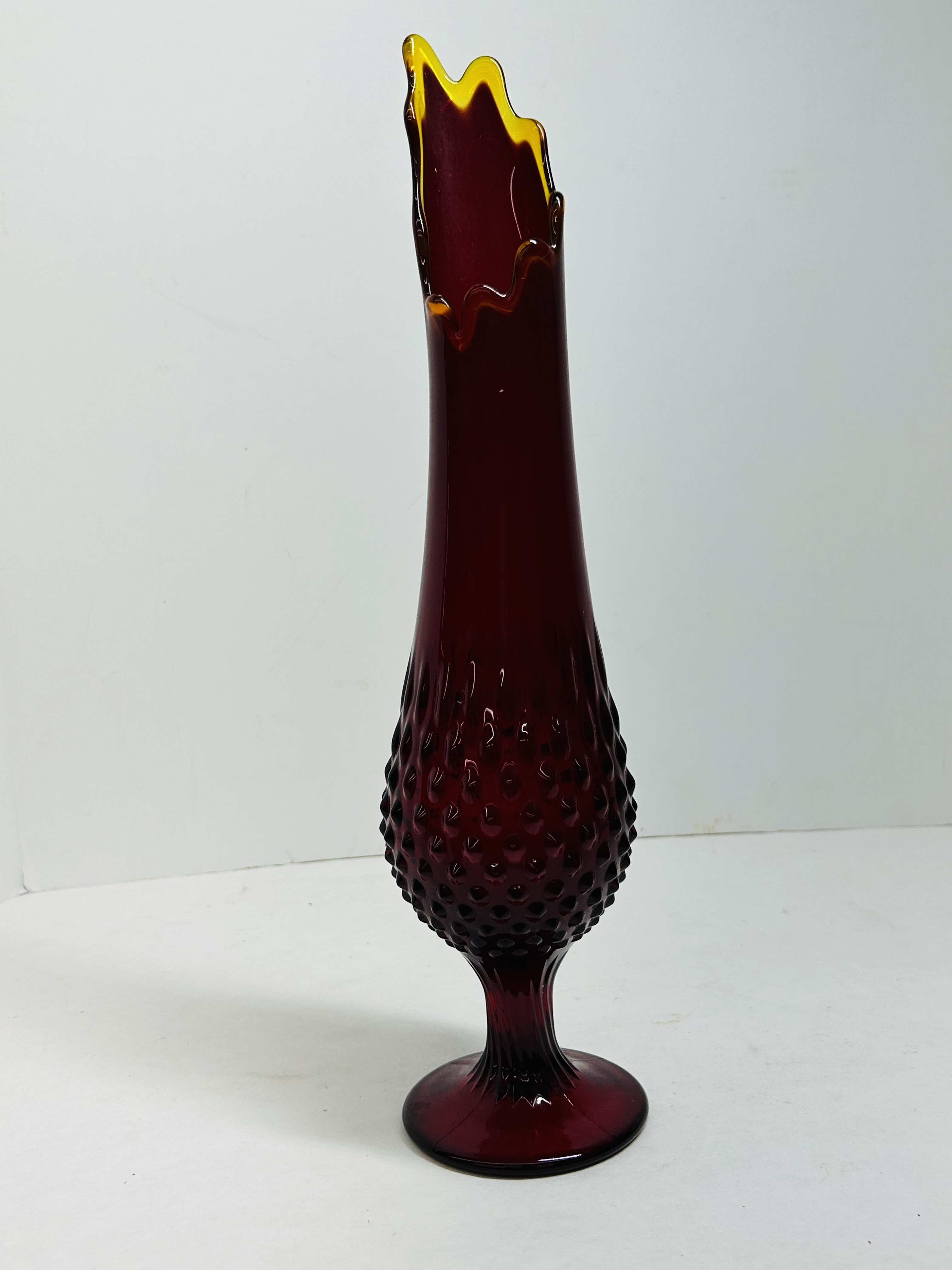 FENTON AMBERINA HOBNAIL SWUNG VASE, C.1960S