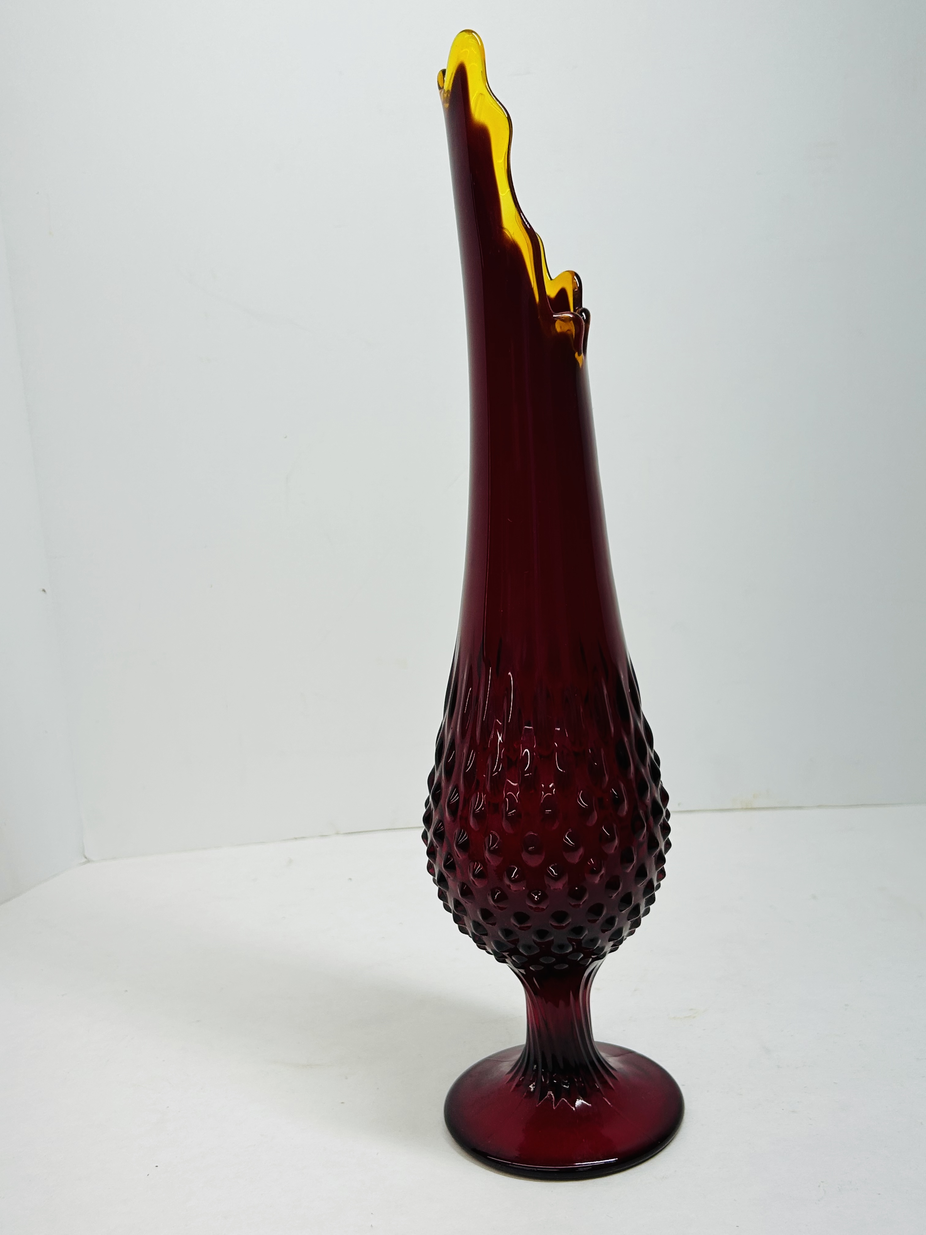 FENTON AMBERINA HOBNAIL SWUNG VASE, C.1960S