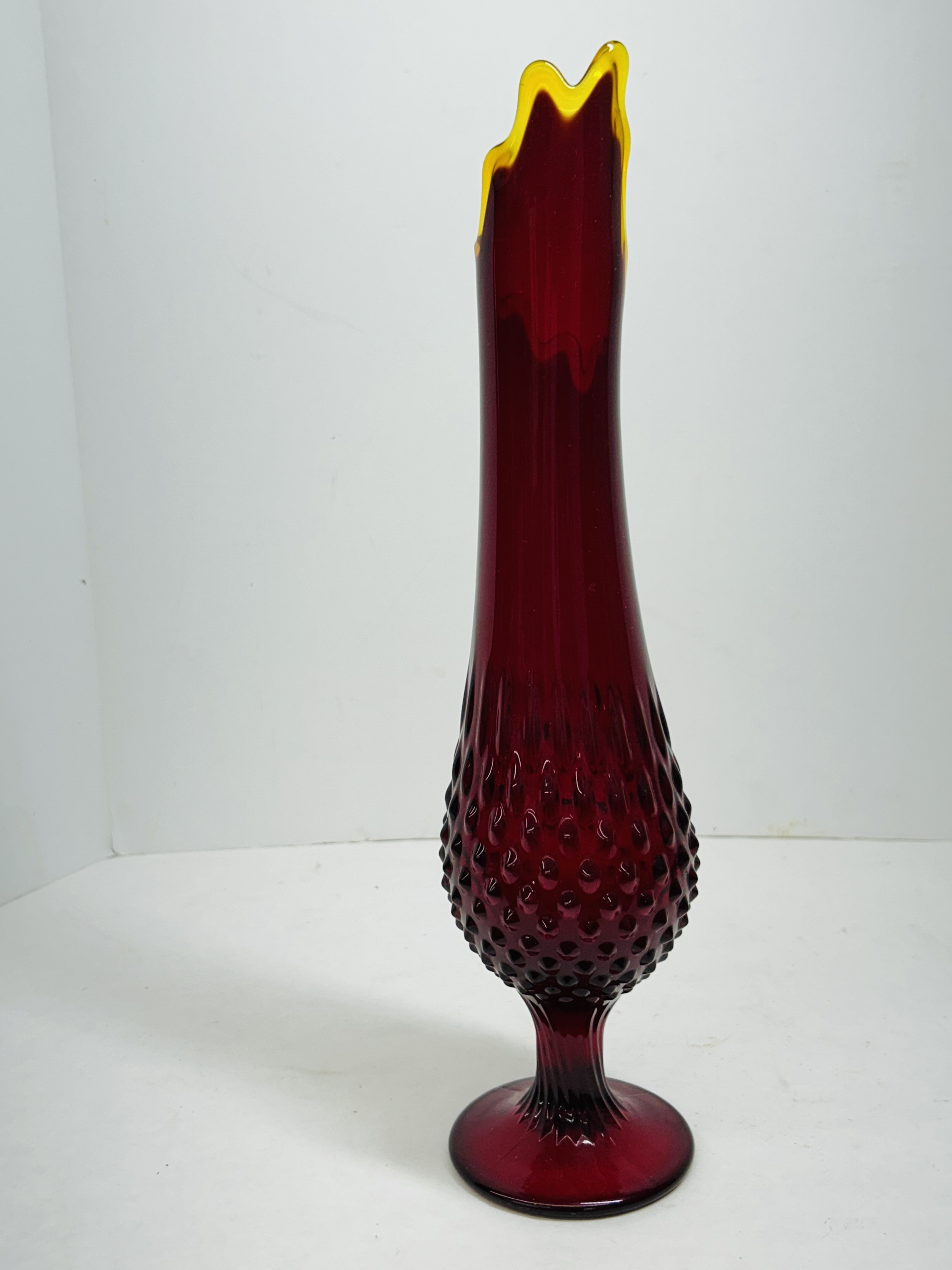 FENTON AMBERINA HOBNAIL SWUNG VASE, C.1960S