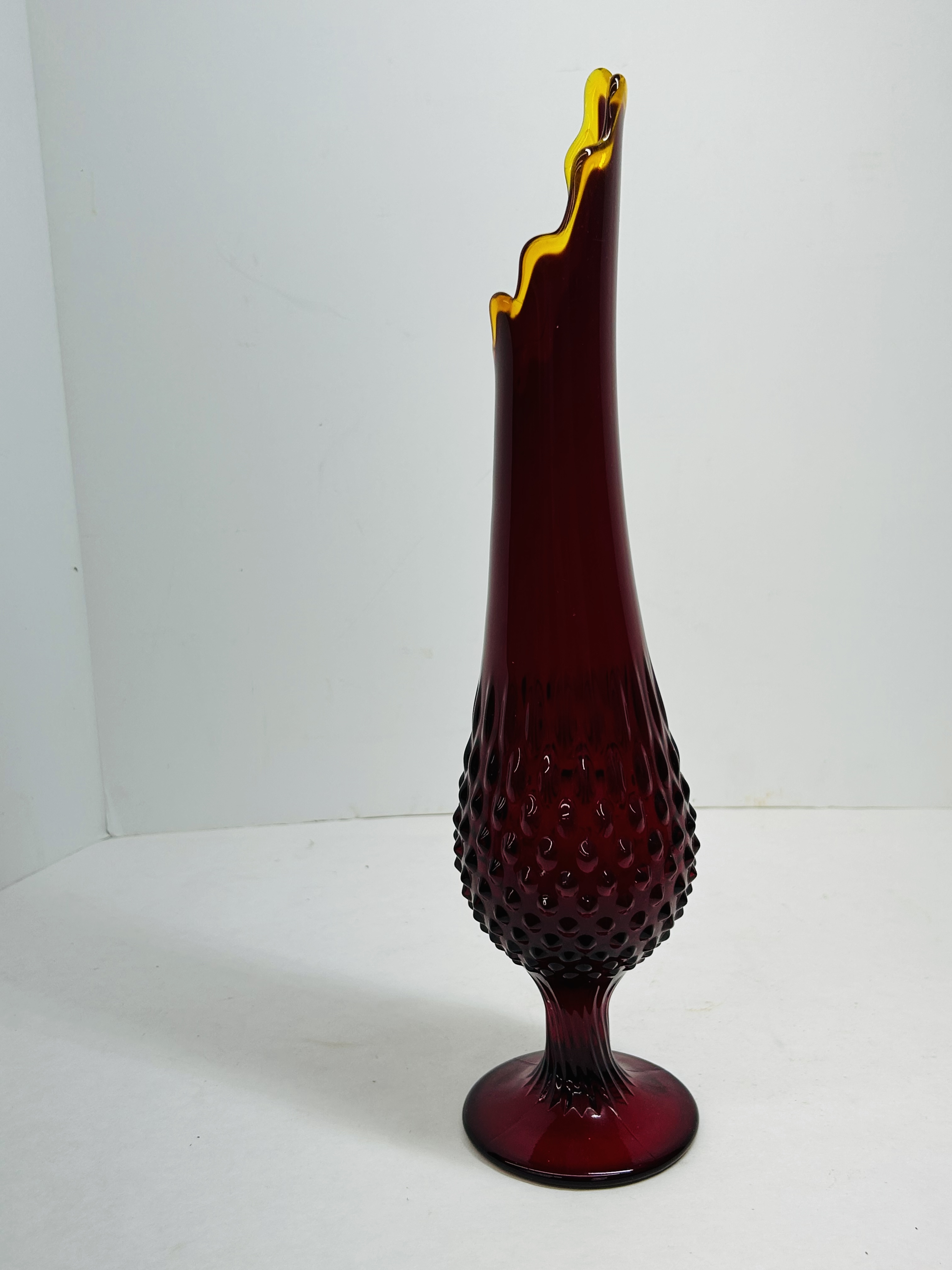 FENTON AMBERINA HOBNAIL SWUNG VASE, C.1960S