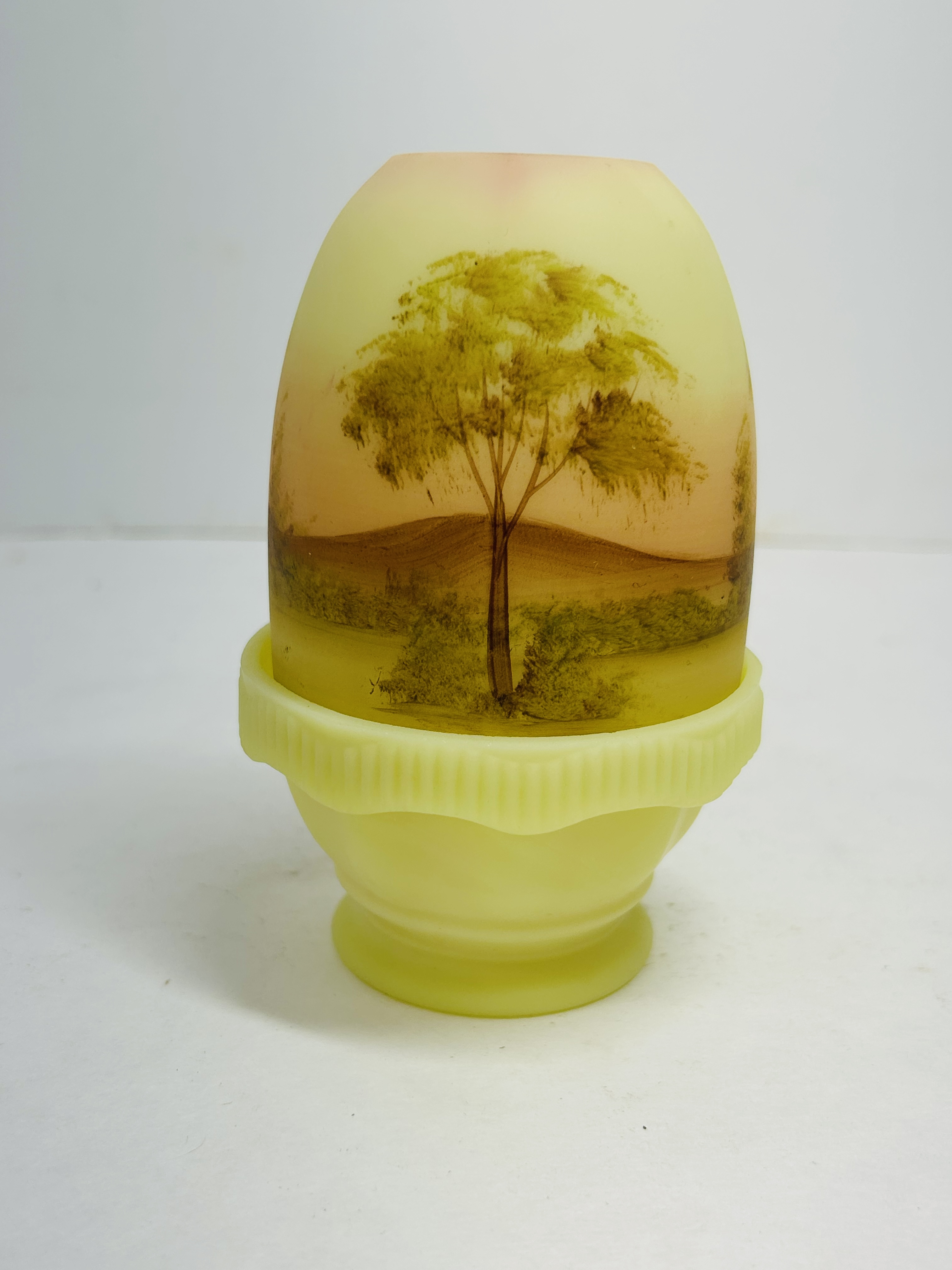 FENTON URANIUM CUSTARD GLASS FAIRY LAMP, LATE 20TH CENTURY