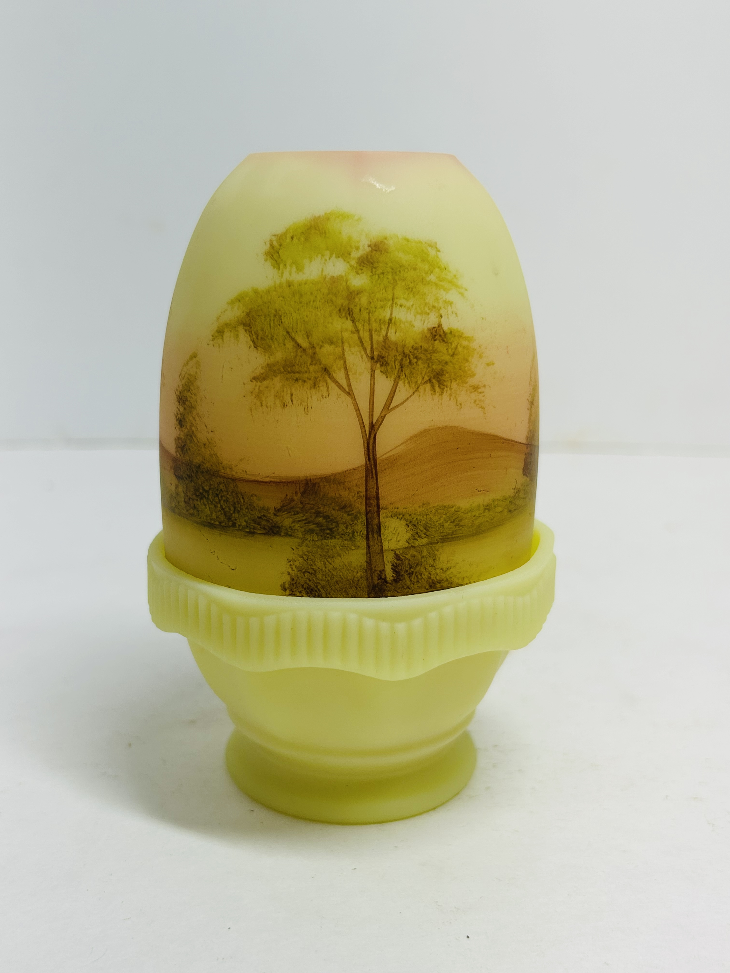 FENTON URANIUM CUSTARD GLASS FAIRY LAMP, LATE 20TH CENTURY