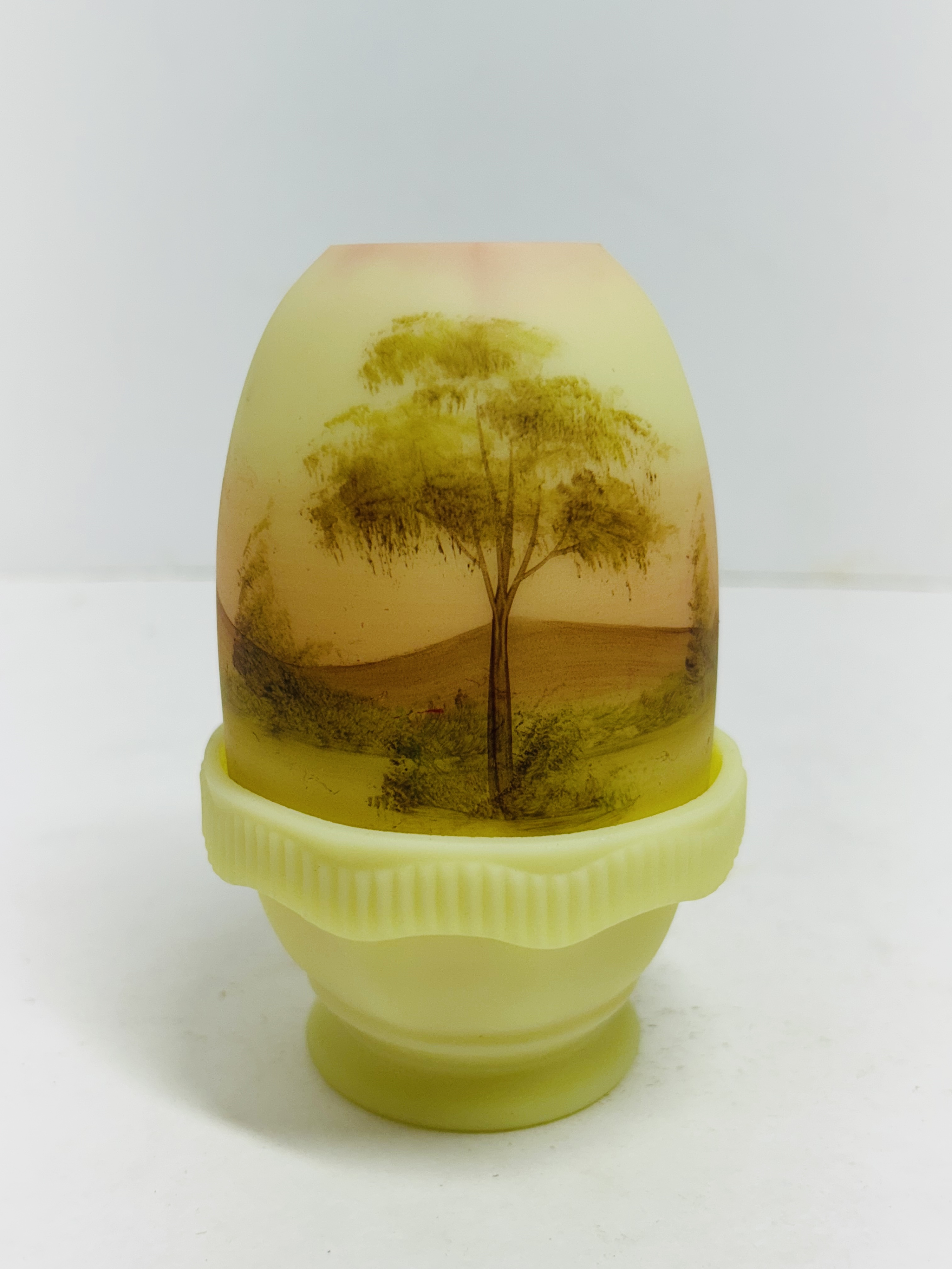 FENTON URANIUM CUSTARD GLASS FAIRY LAMP, LATE 20TH CENTURY
