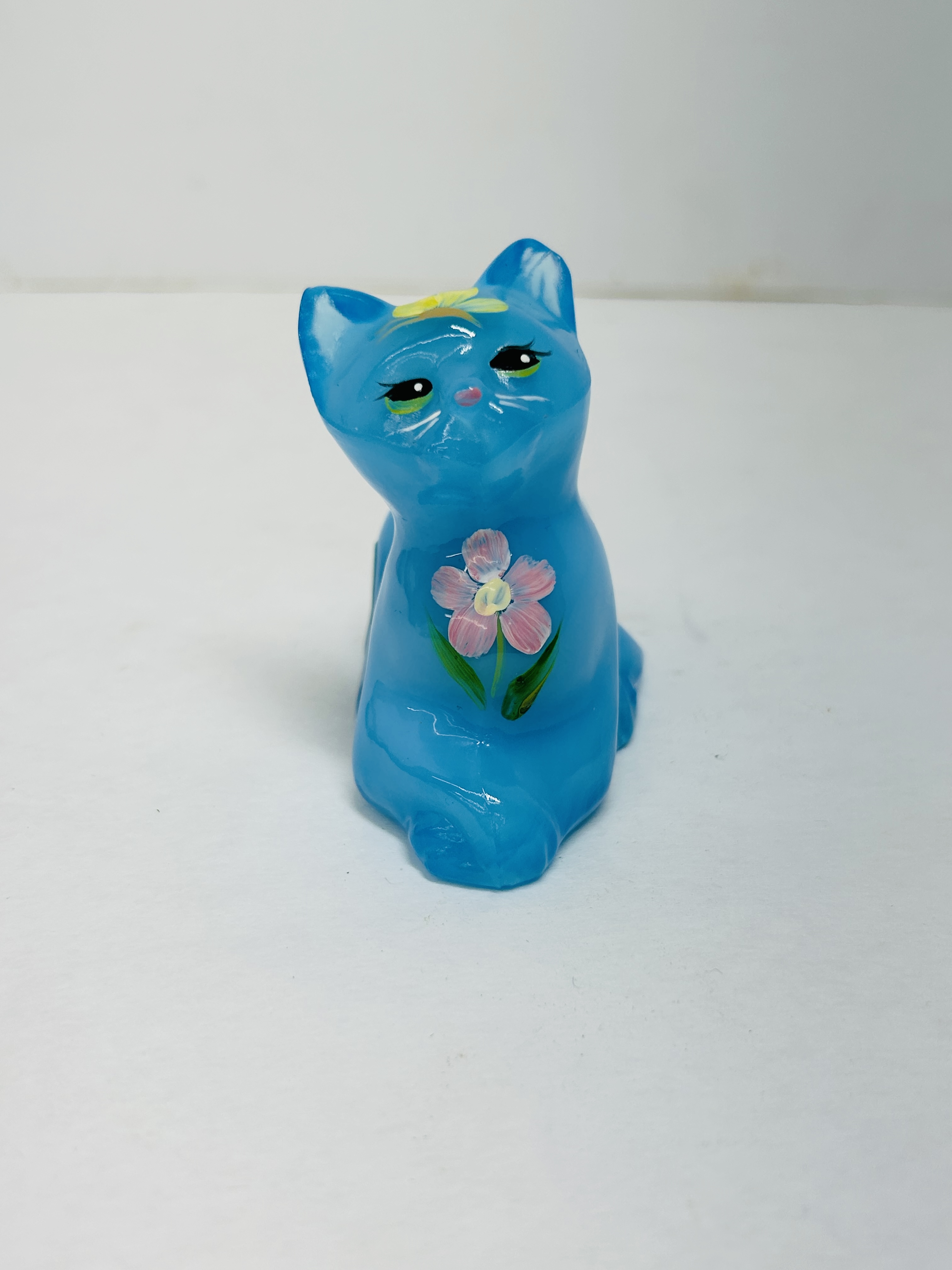 FENTON BLUE GLASS CAT FIGURINE