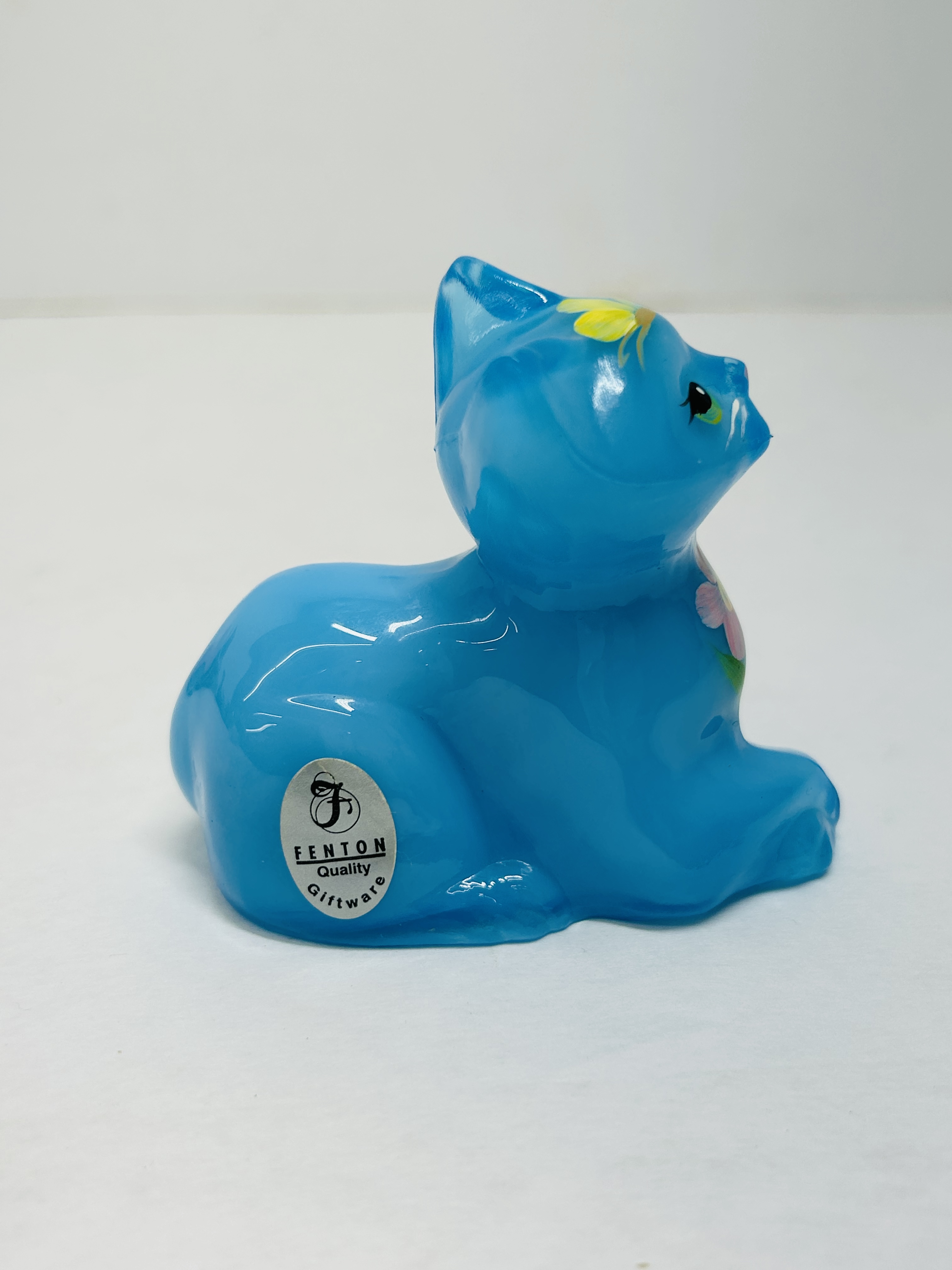 FENTON BLUE GLASS CAT FIGURINE