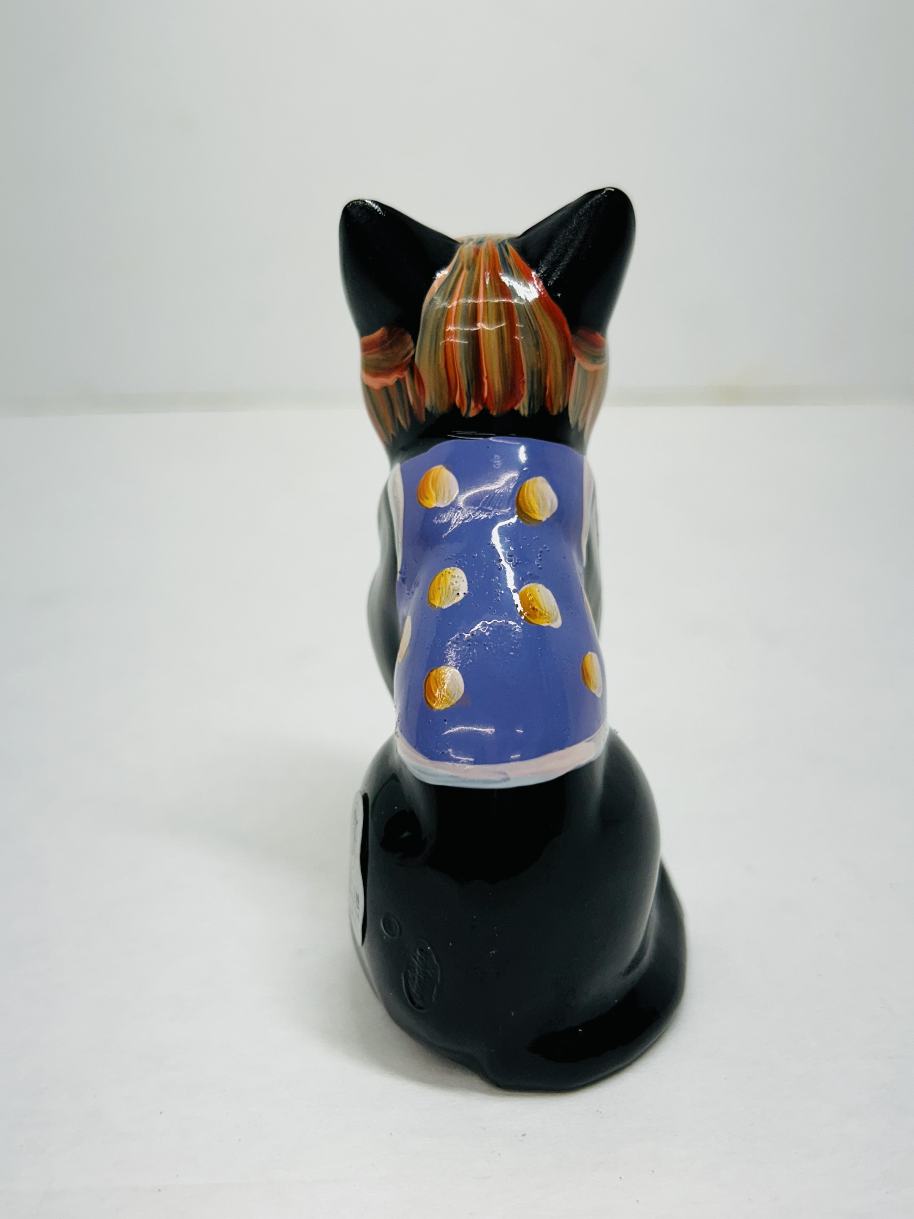 FENTON PAINTED BLACK GLASS CAT, 2007
