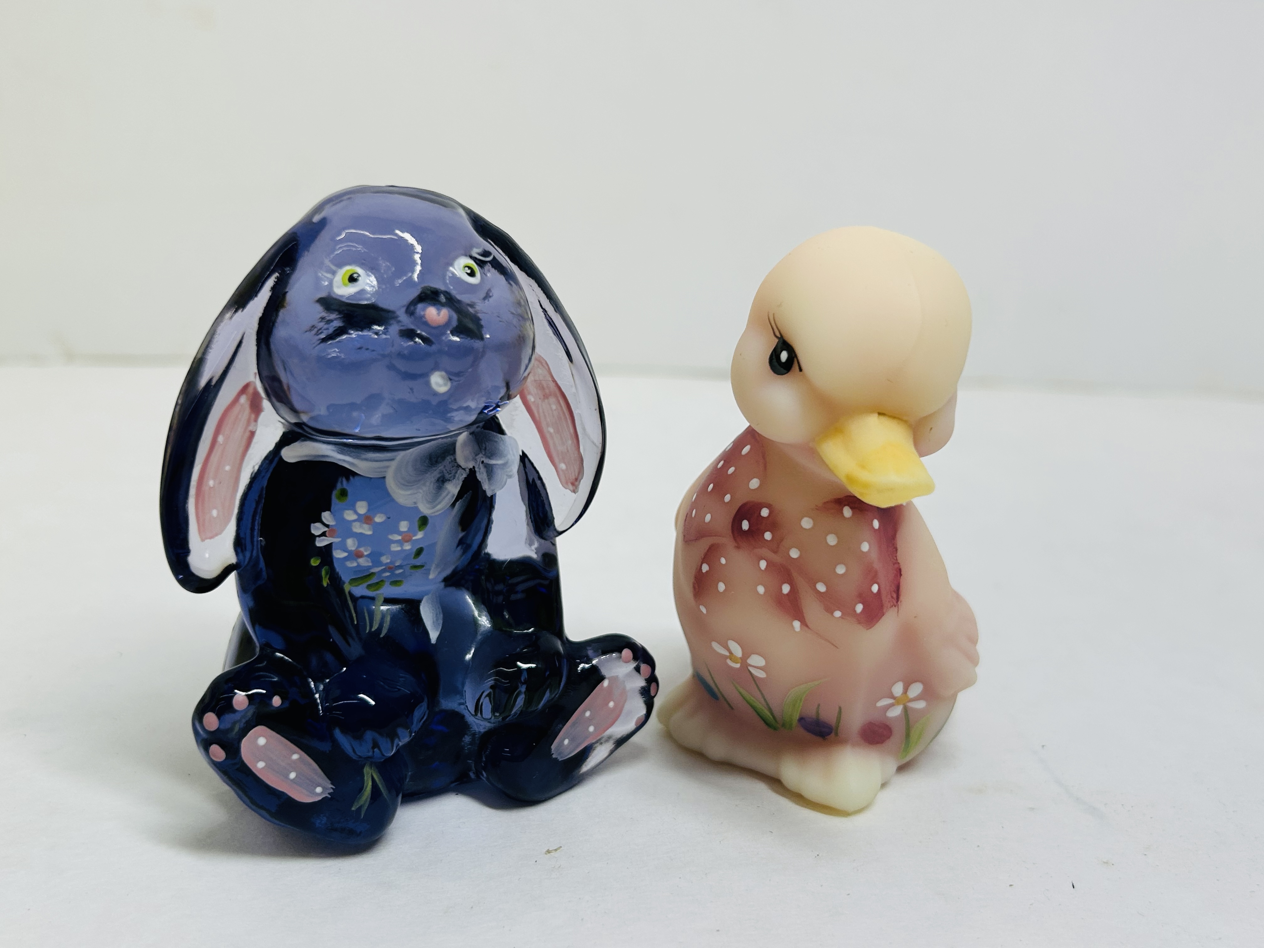 FENTON GLASS RABBIT AND DUCK, 1990S