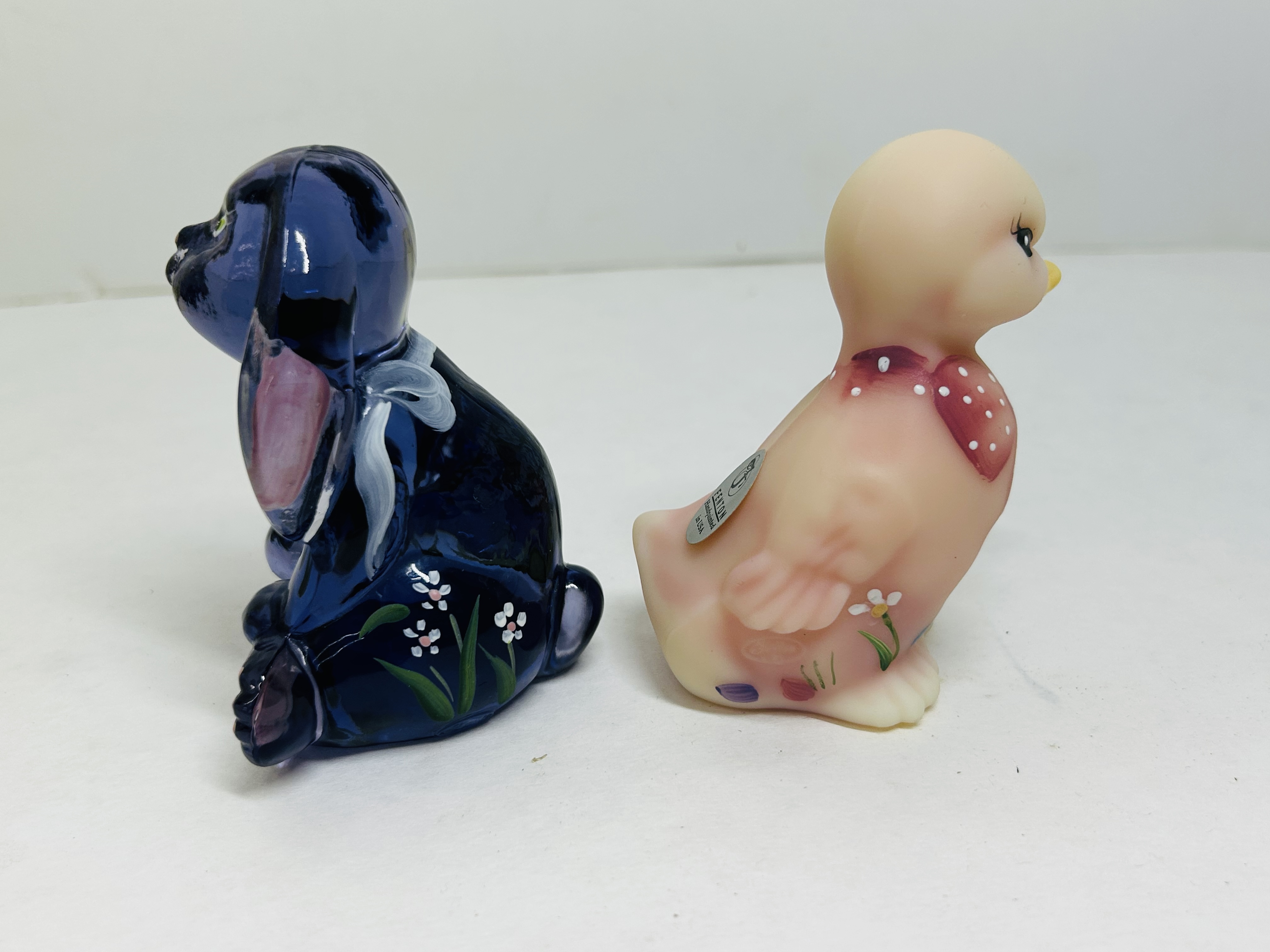 FENTON GLASS RABBIT AND DUCK, 1990S