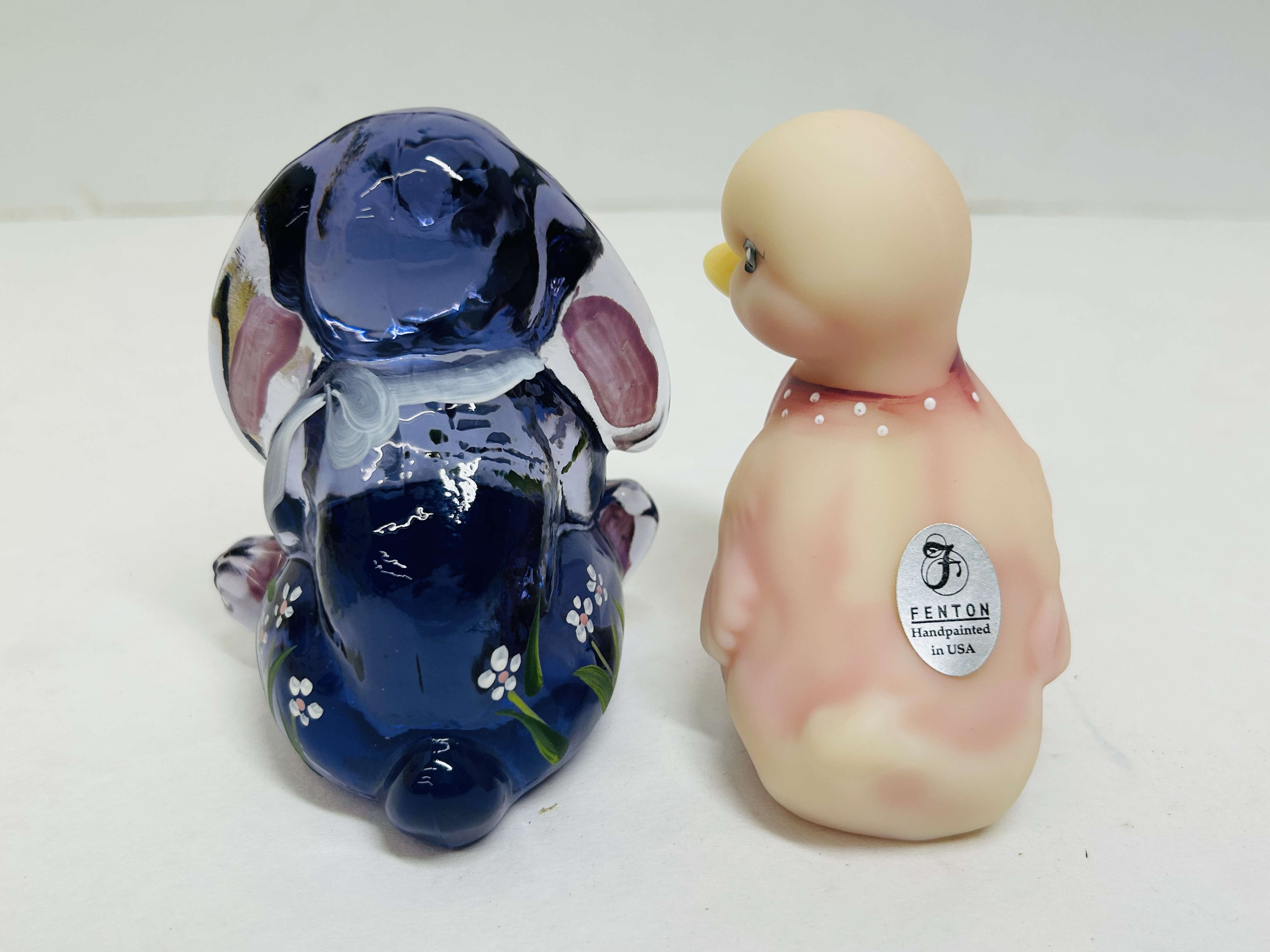 FENTON GLASS RABBIT AND DUCK, 1990S
