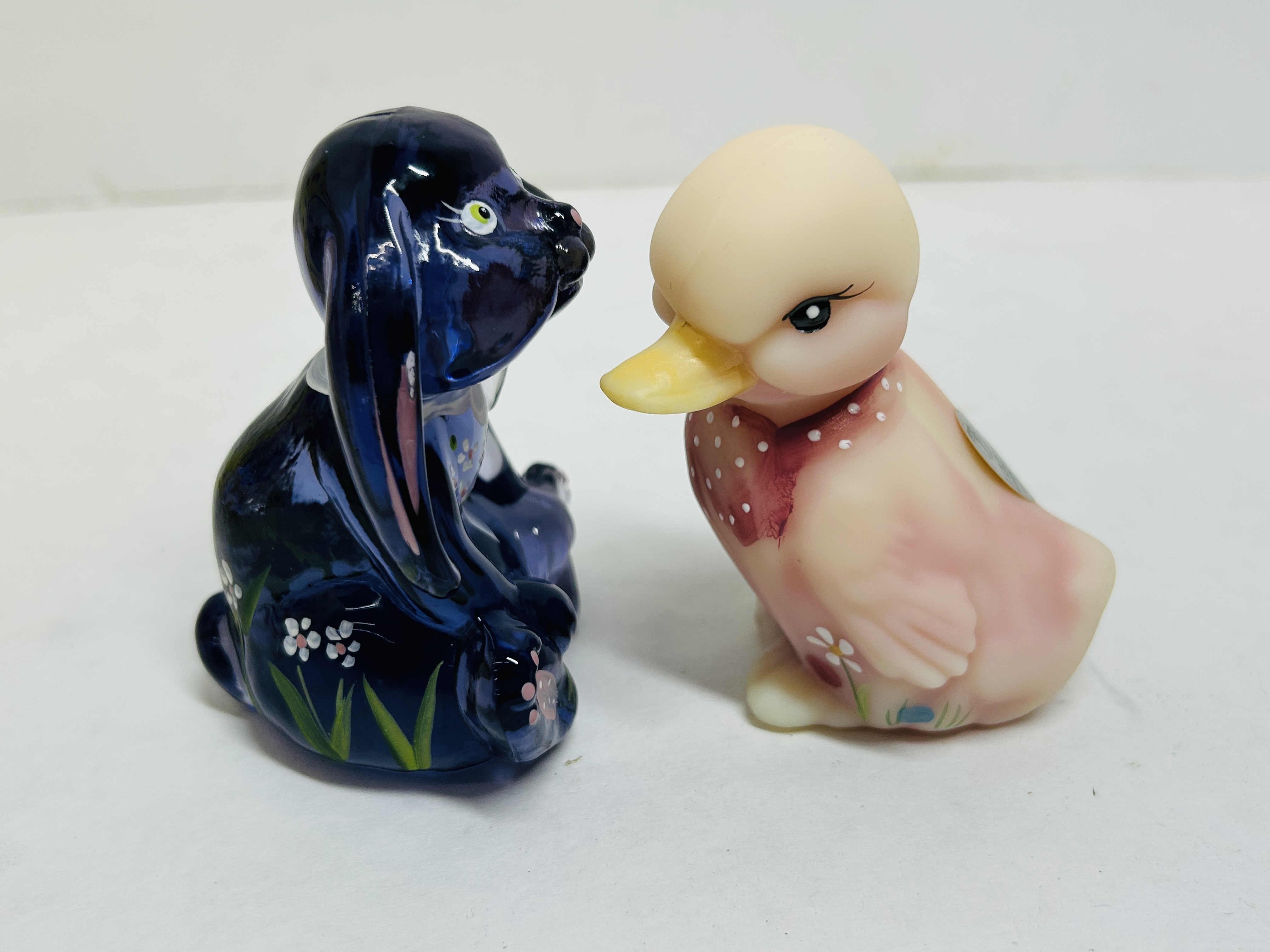 FENTON GLASS RABBIT AND DUCK, 1990S