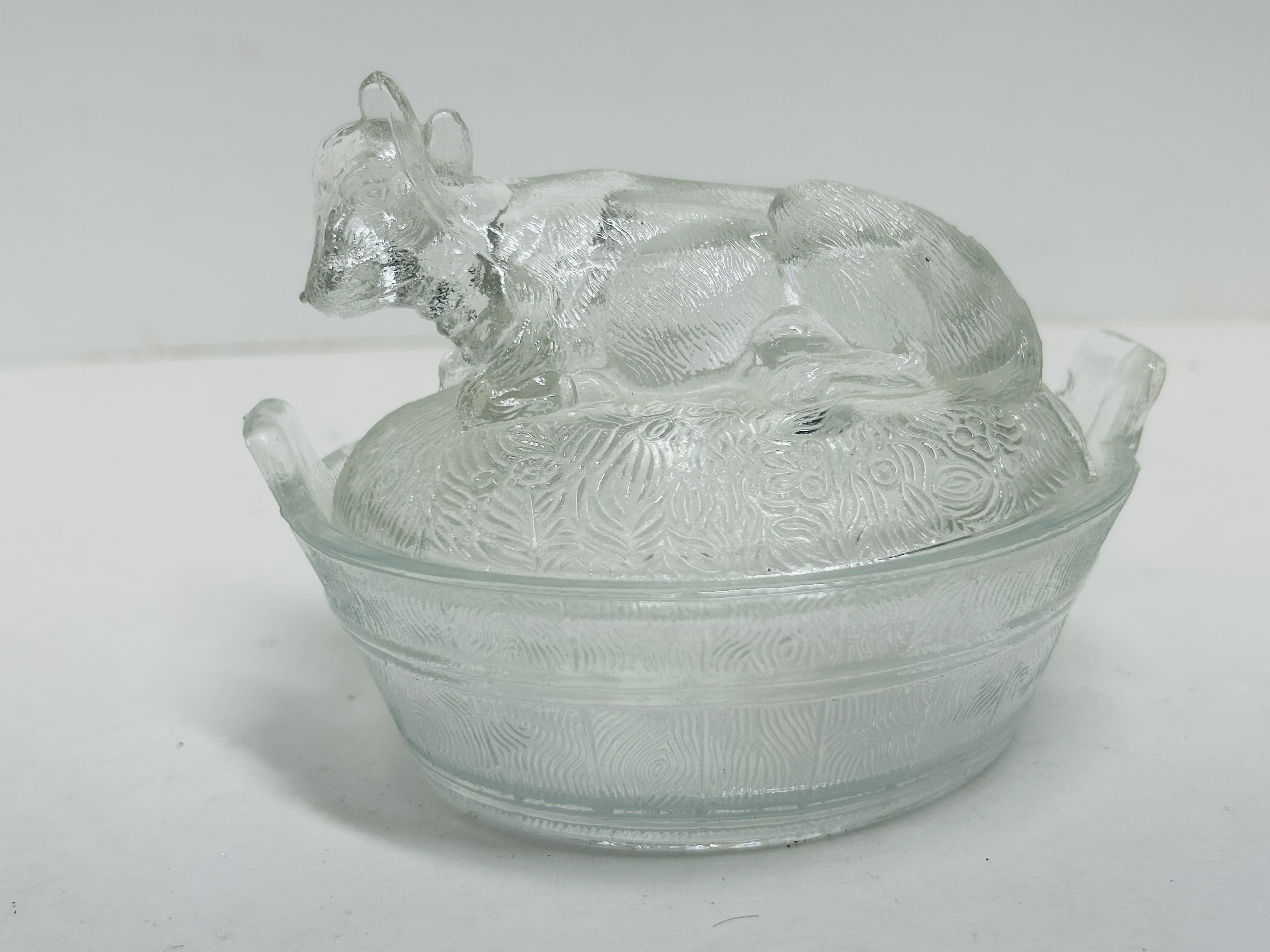 CLEAR GLASS COW DISH