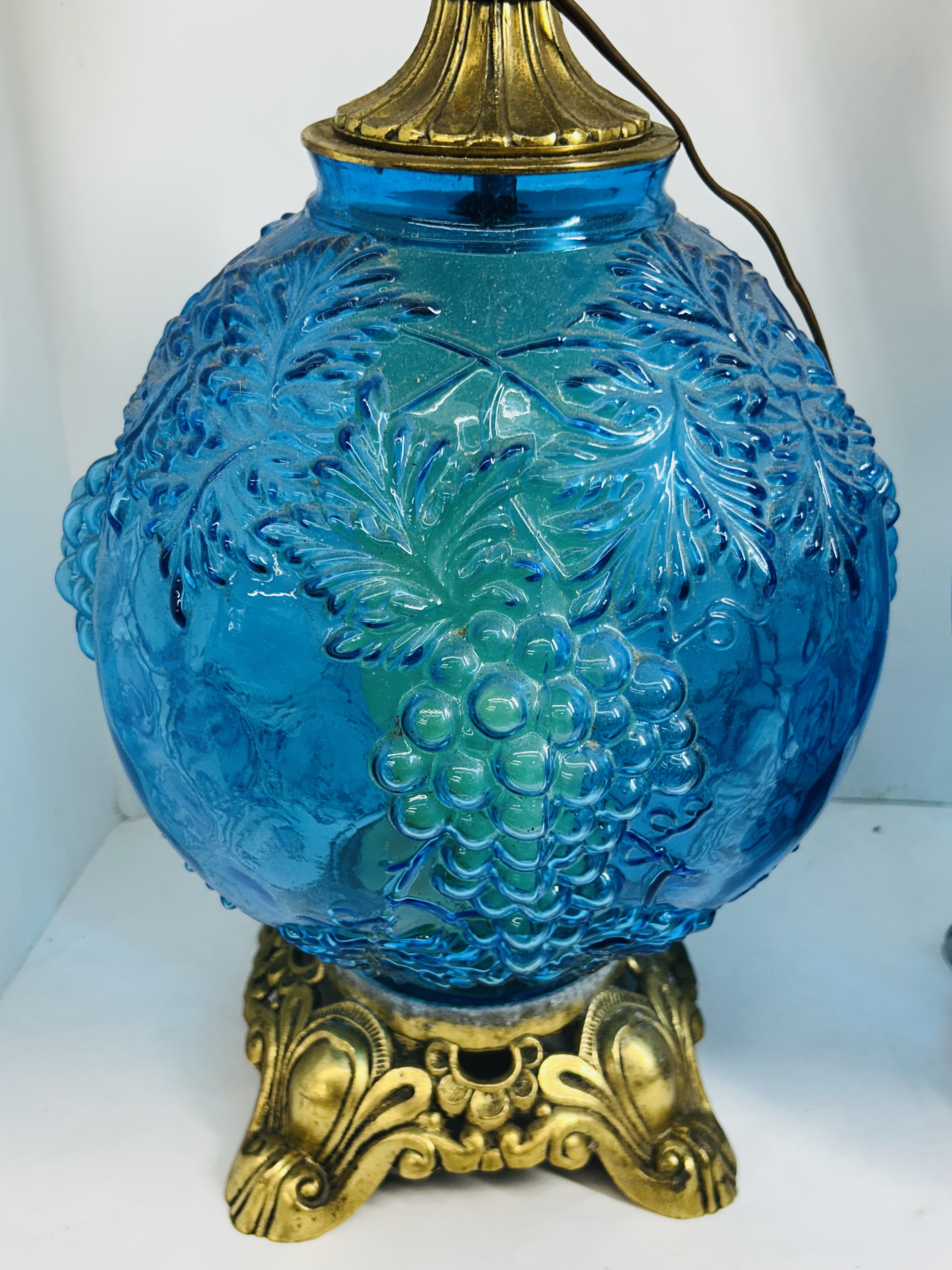 PAIR COBALT GLASS LAMPS, 1970S
