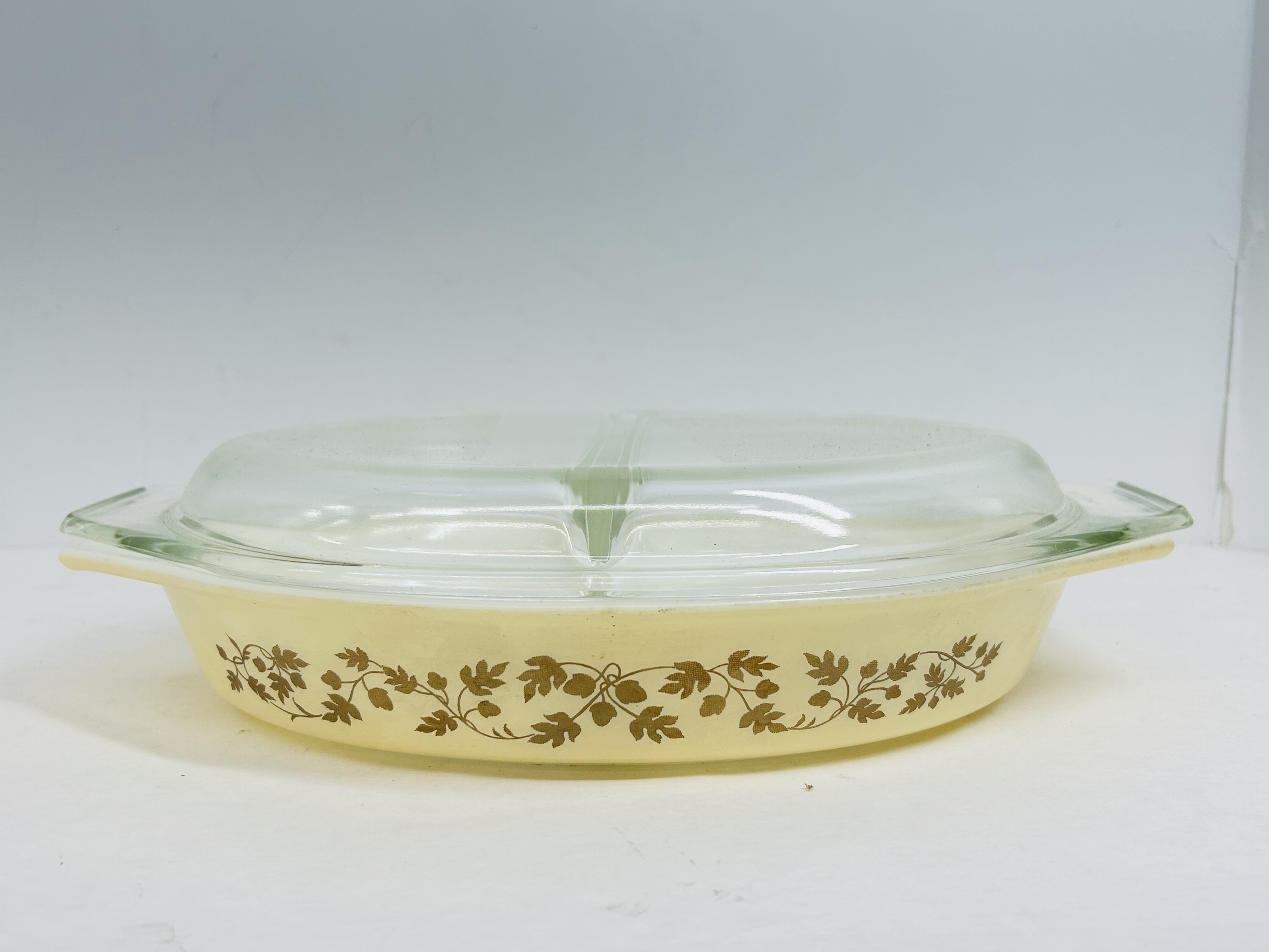 PYREX GOLDEN ACORN OPAL CASSEROLE, 1960