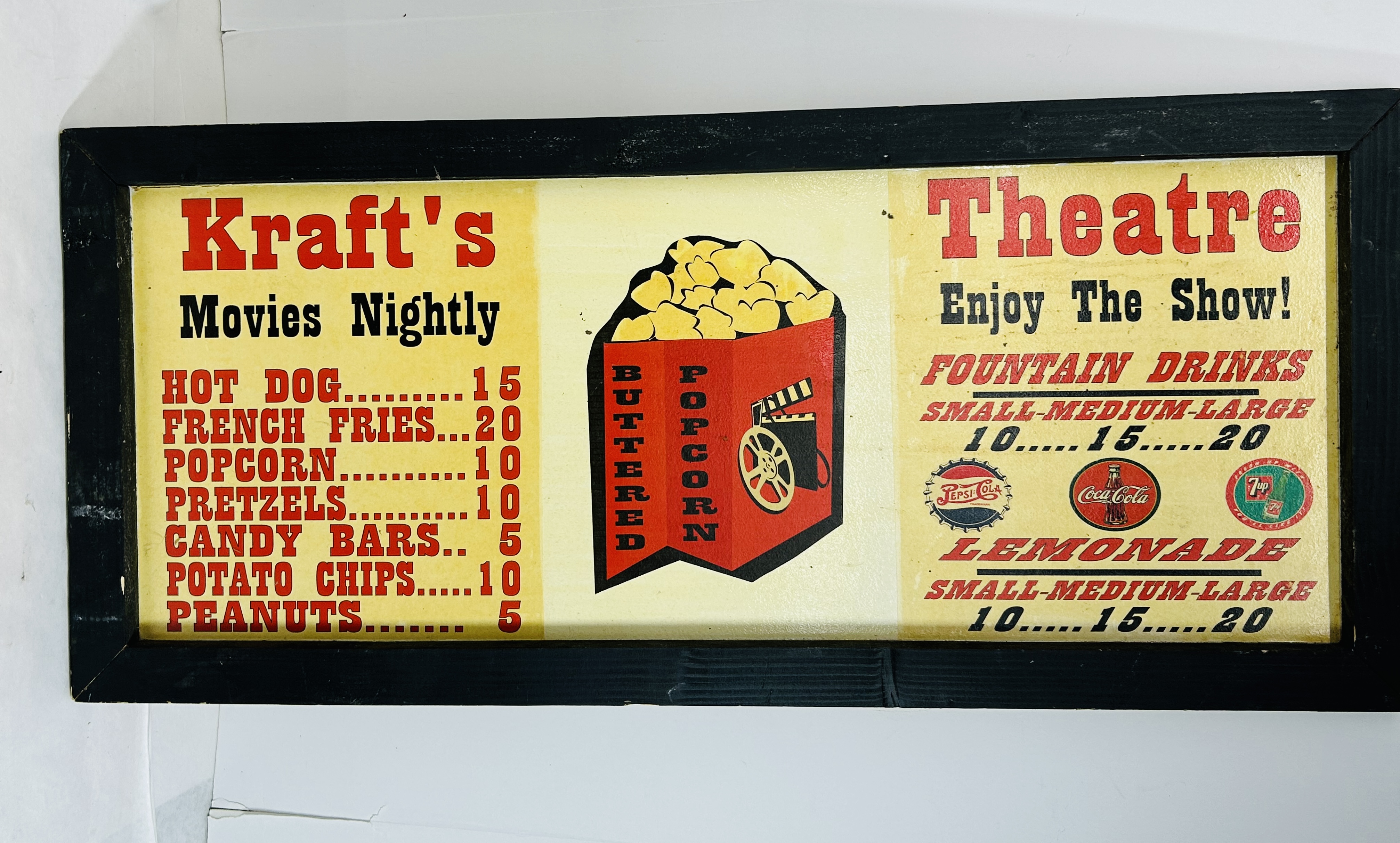 KRAFT'S THEATRE CONCESSION MENU SIGN