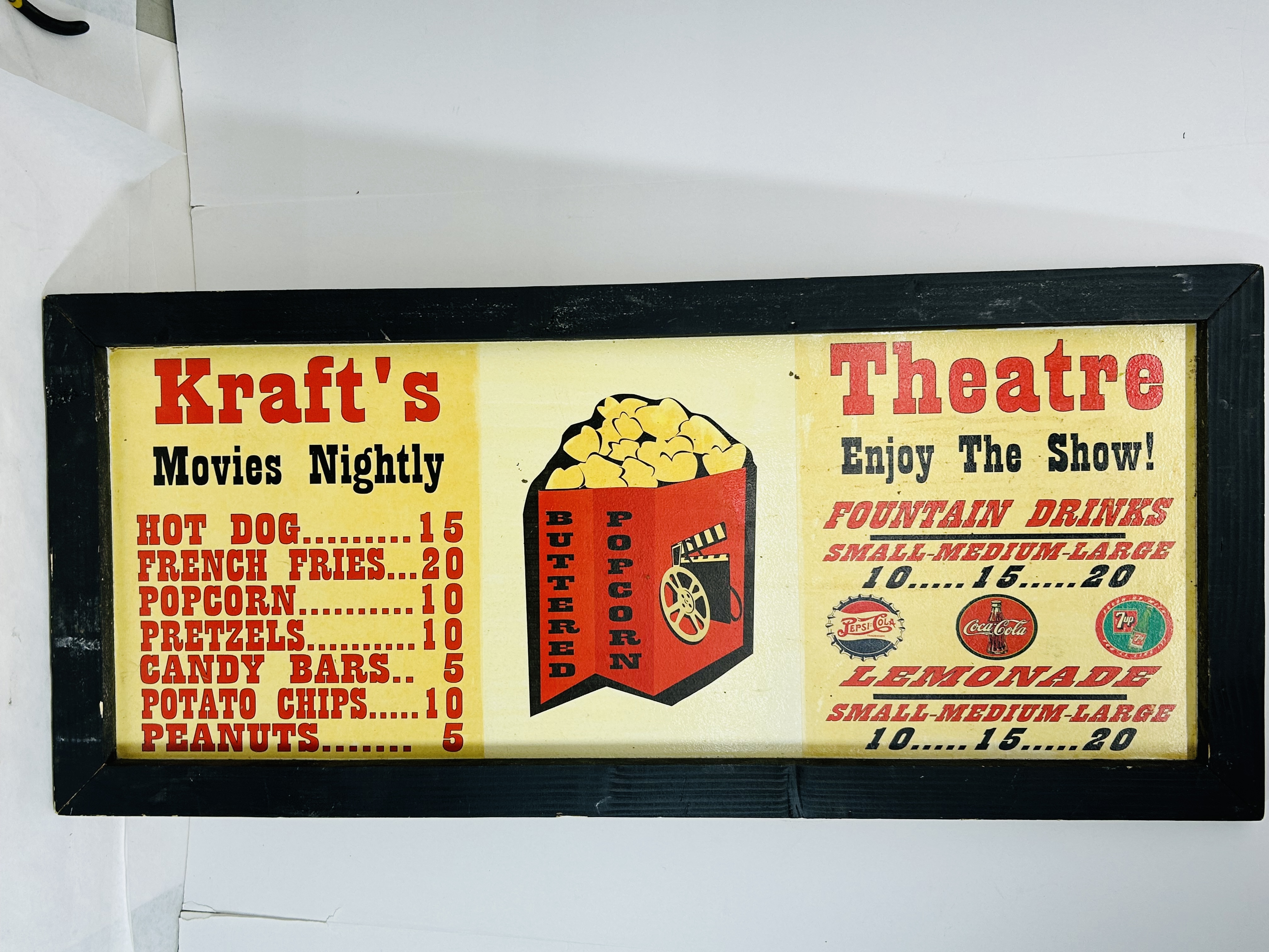 KRAFT'S THEATRE CONCESSION MENU SIGN
