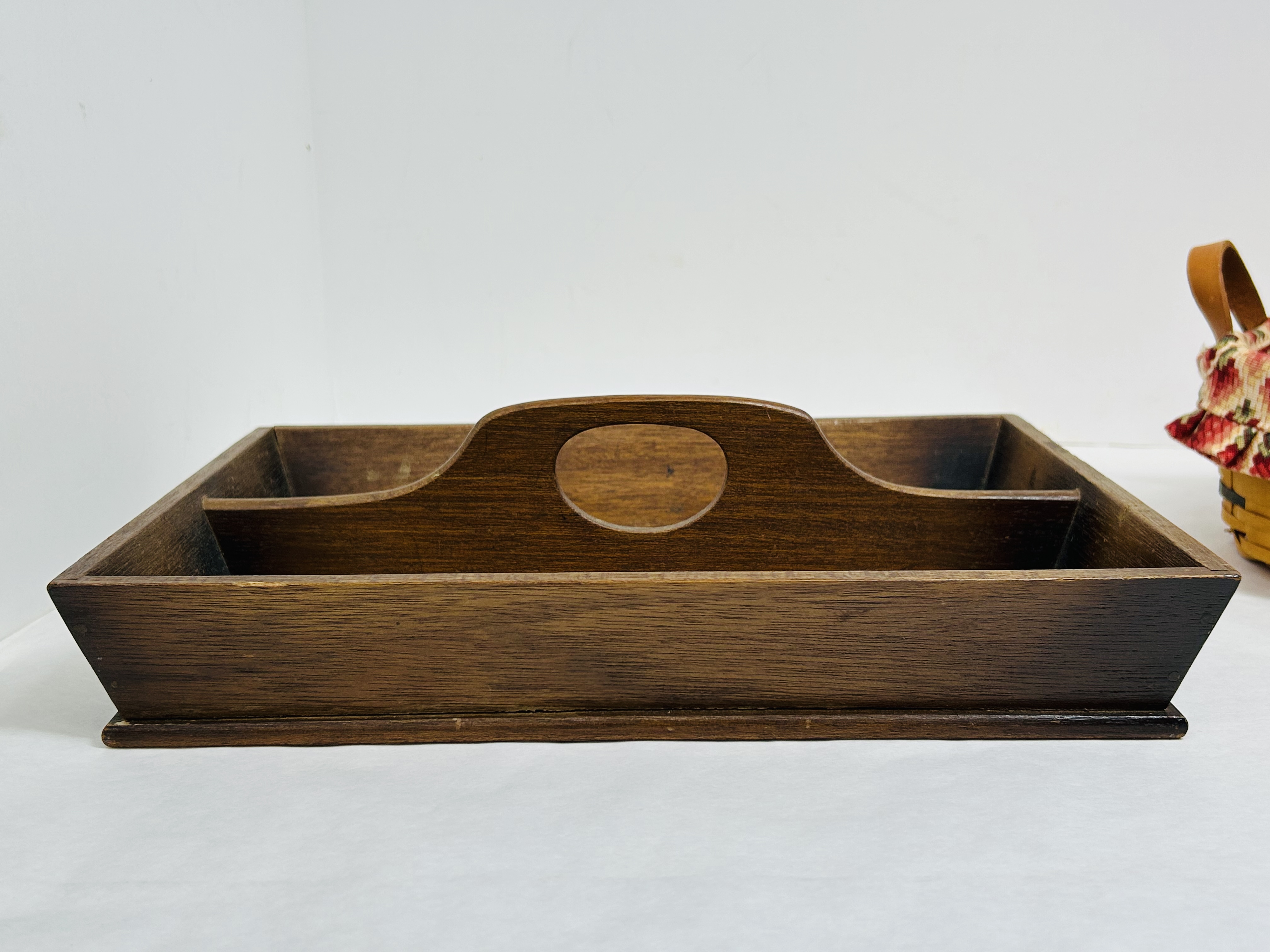 LONGABERGER BASKET AND WOODEN TRAY, CIRCA 1997
