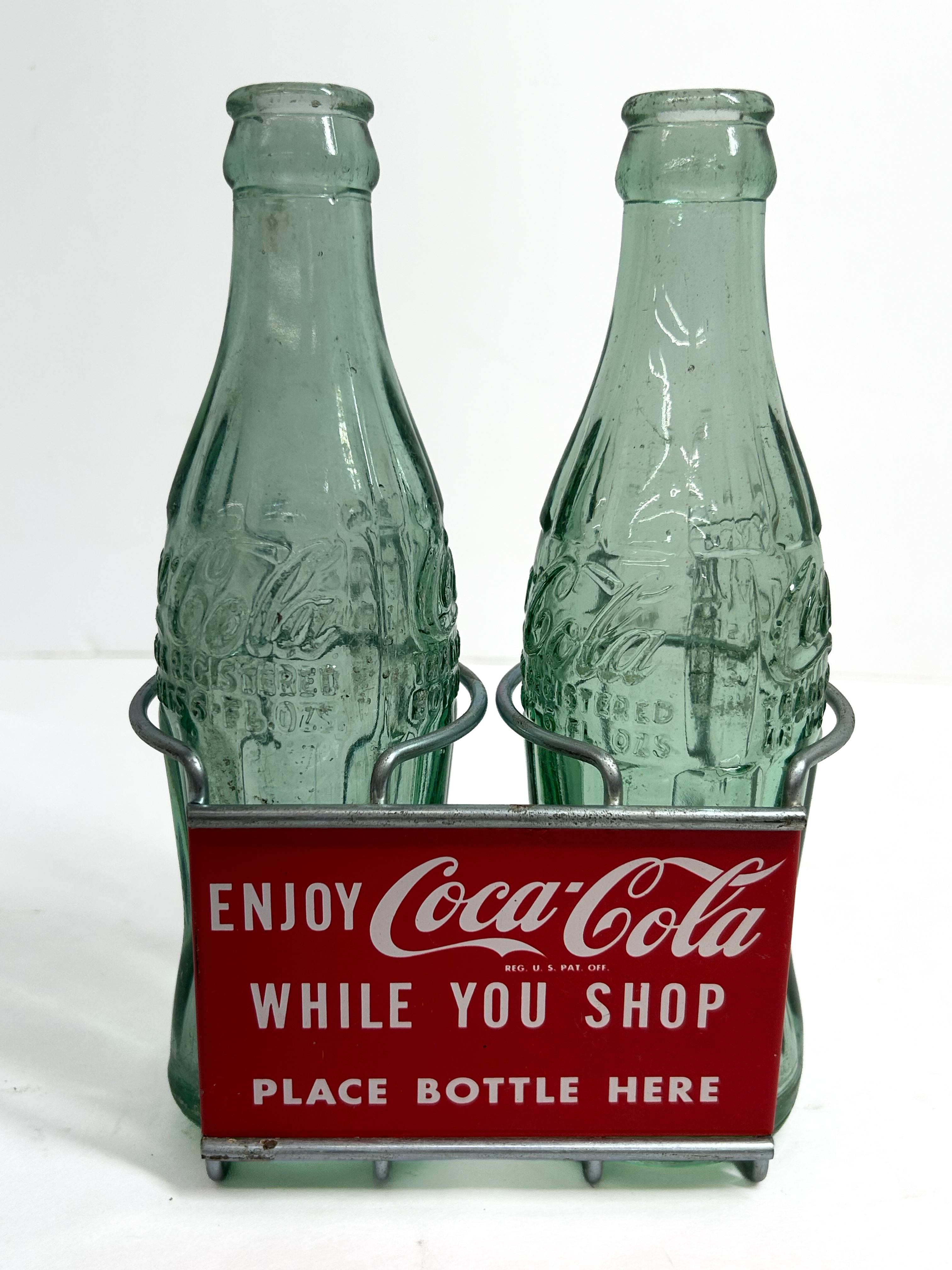 COCA-COLA STEEL SHOPPING CART HOLDER, 1950S