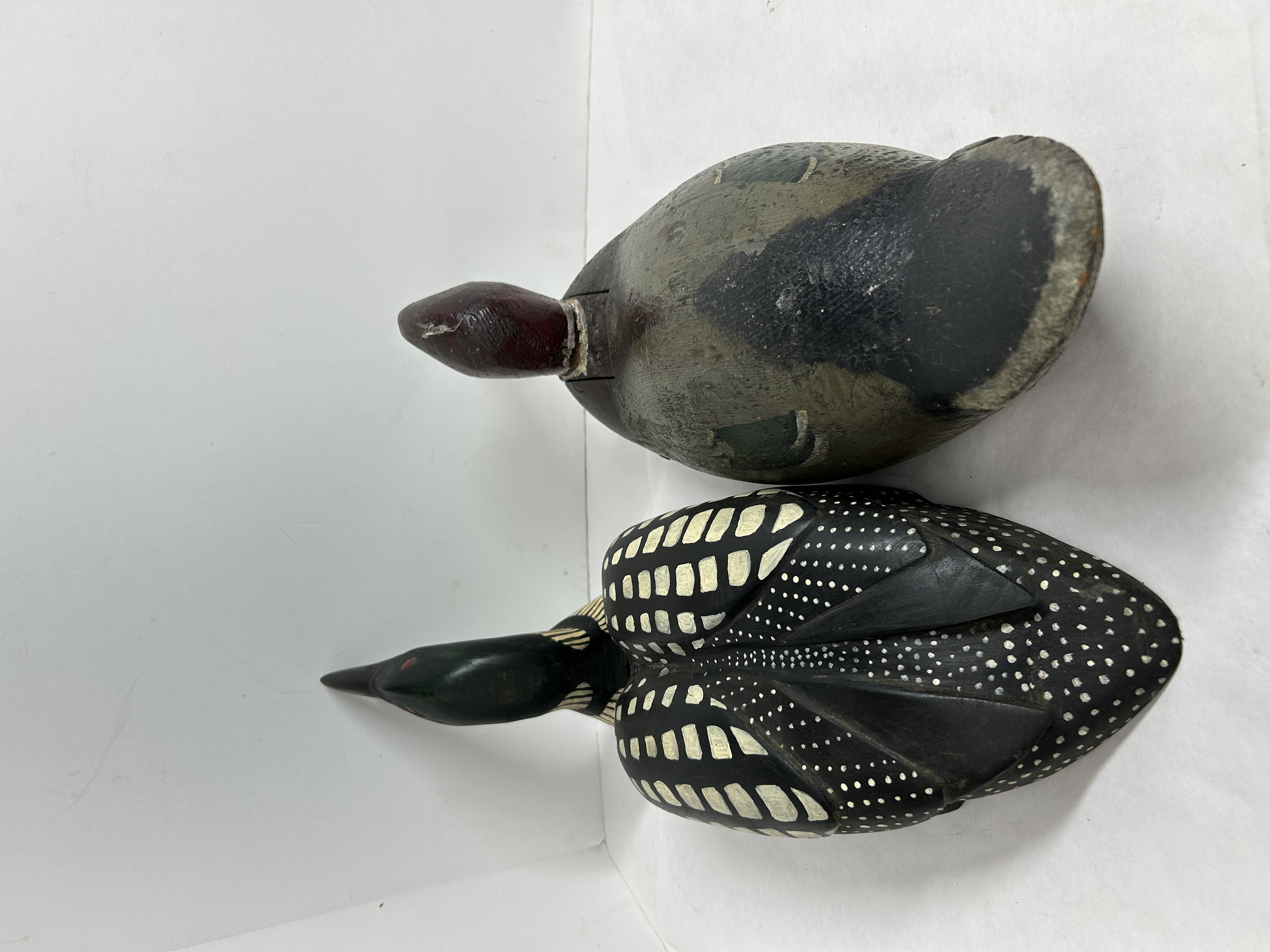 TWO WOODEN BIRD DECOYS, 20TH CENTURY