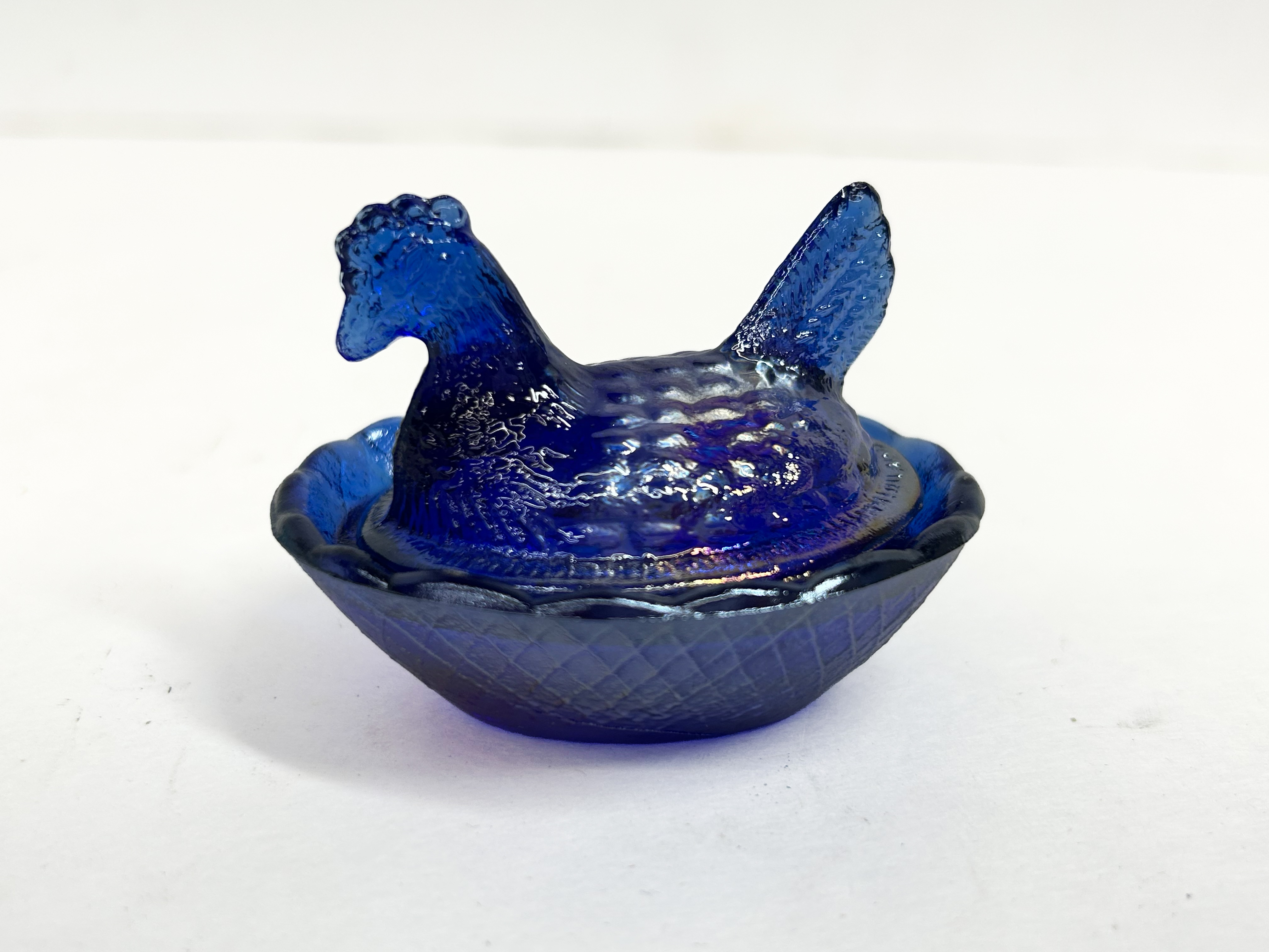 BOYD COBALT IRIDESCENT GLASS HEN