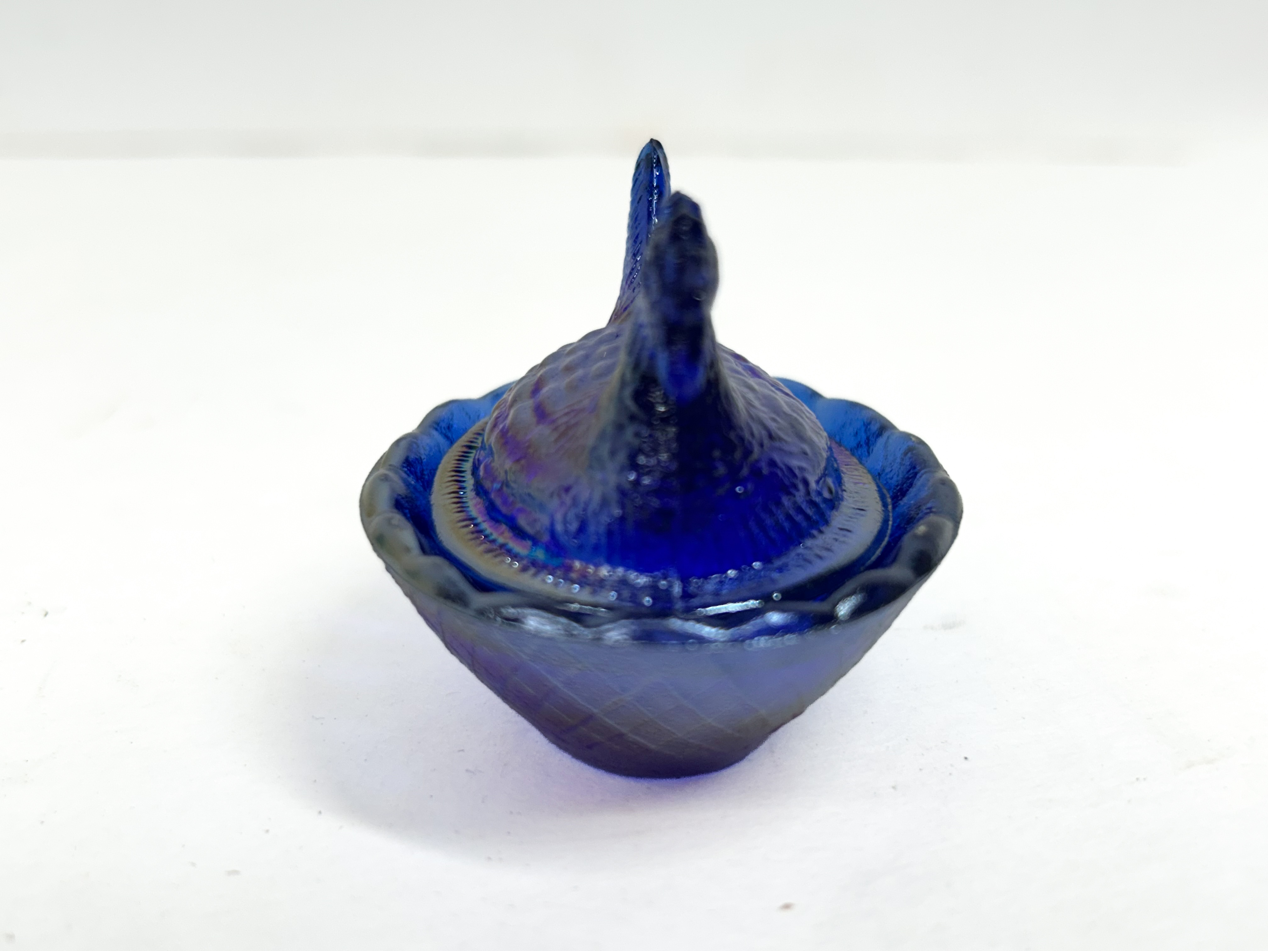 BOYD COBALT IRIDESCENT GLASS HEN