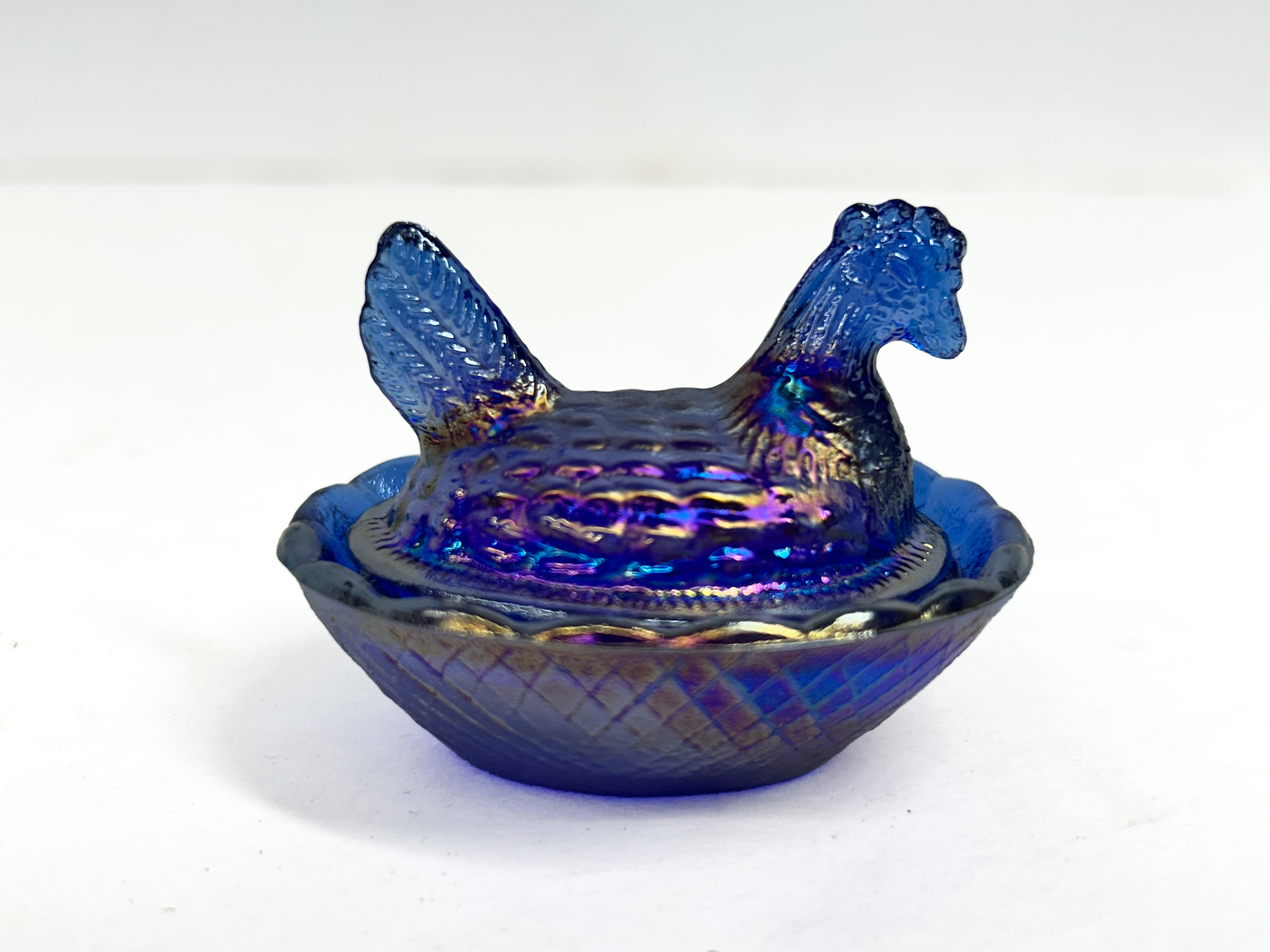 BOYD COBALT IRIDESCENT GLASS HEN