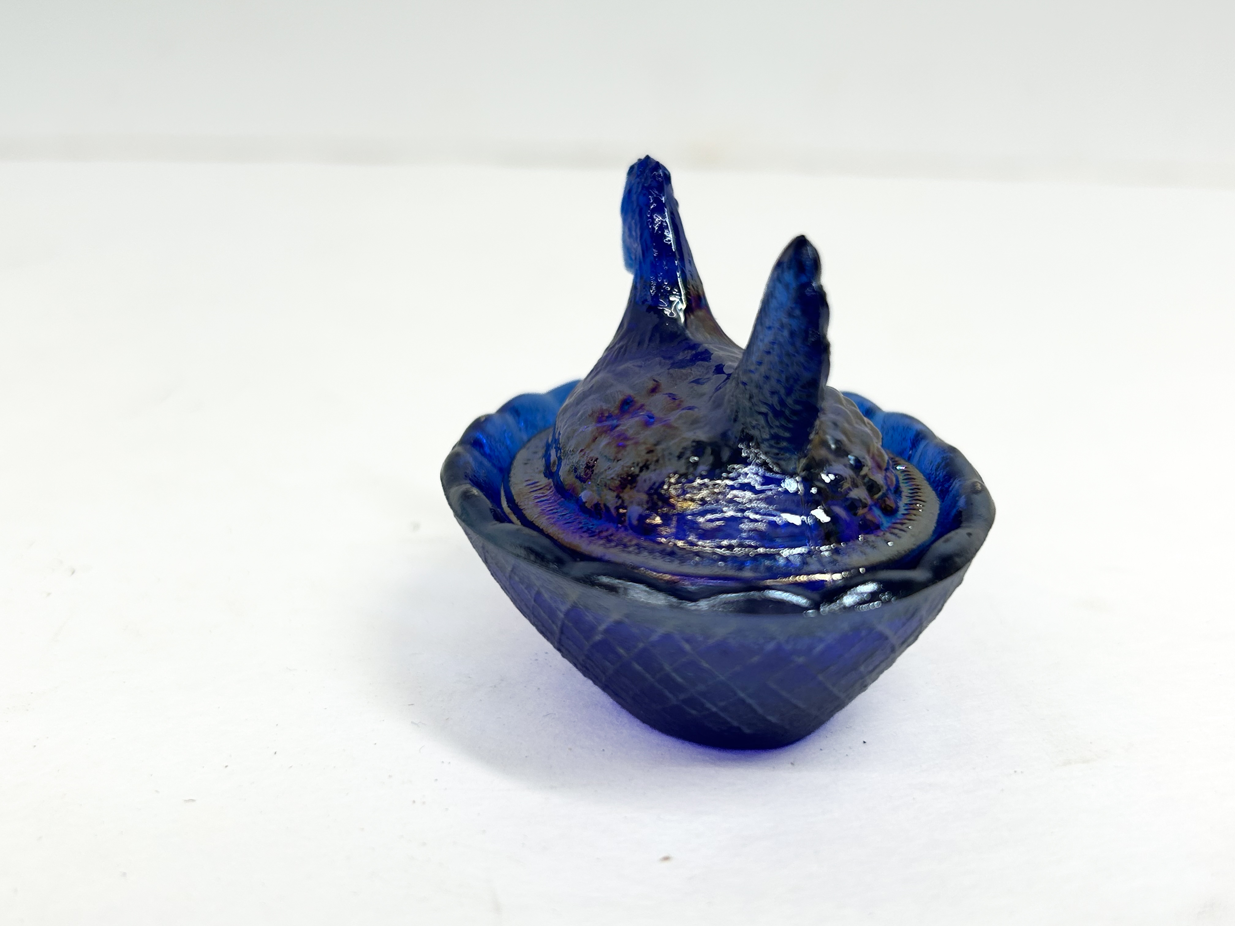 BOYD COBALT IRIDESCENT GLASS HEN