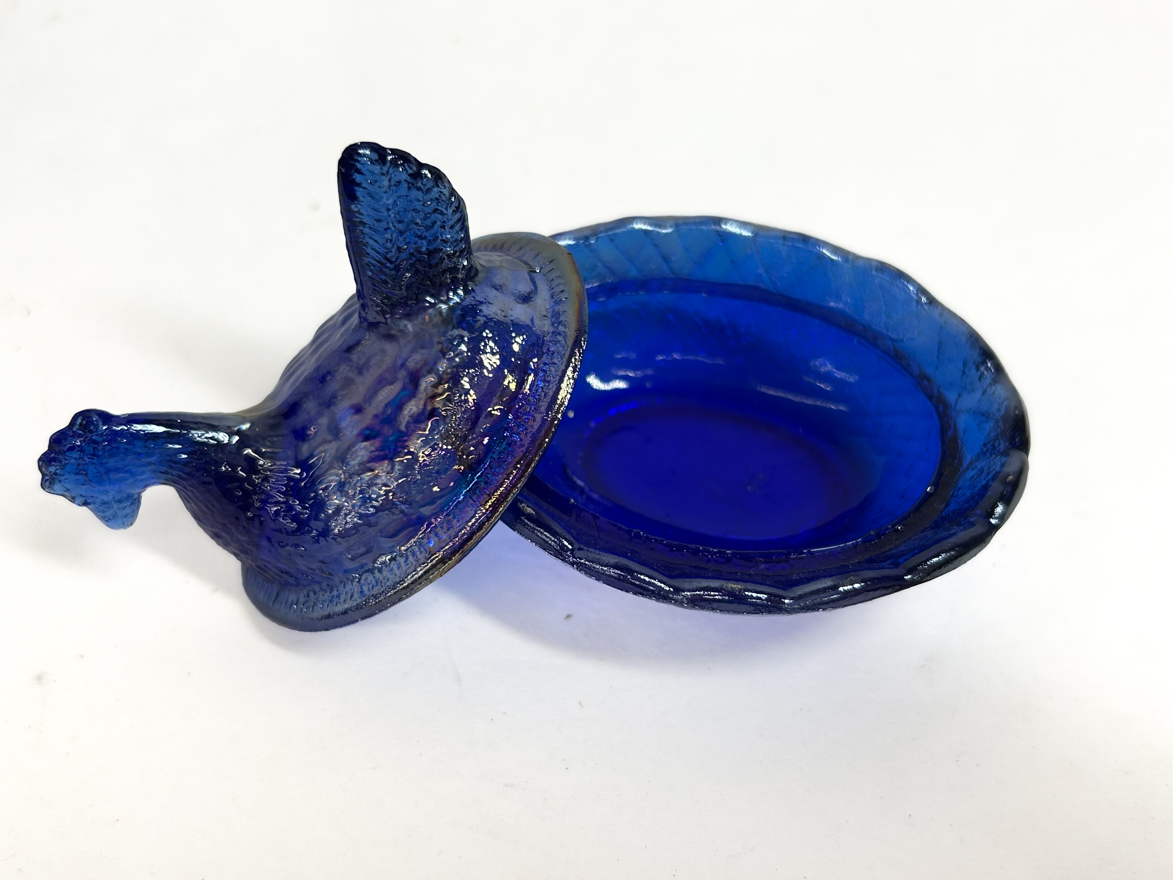 BOYD COBALT IRIDESCENT GLASS HEN