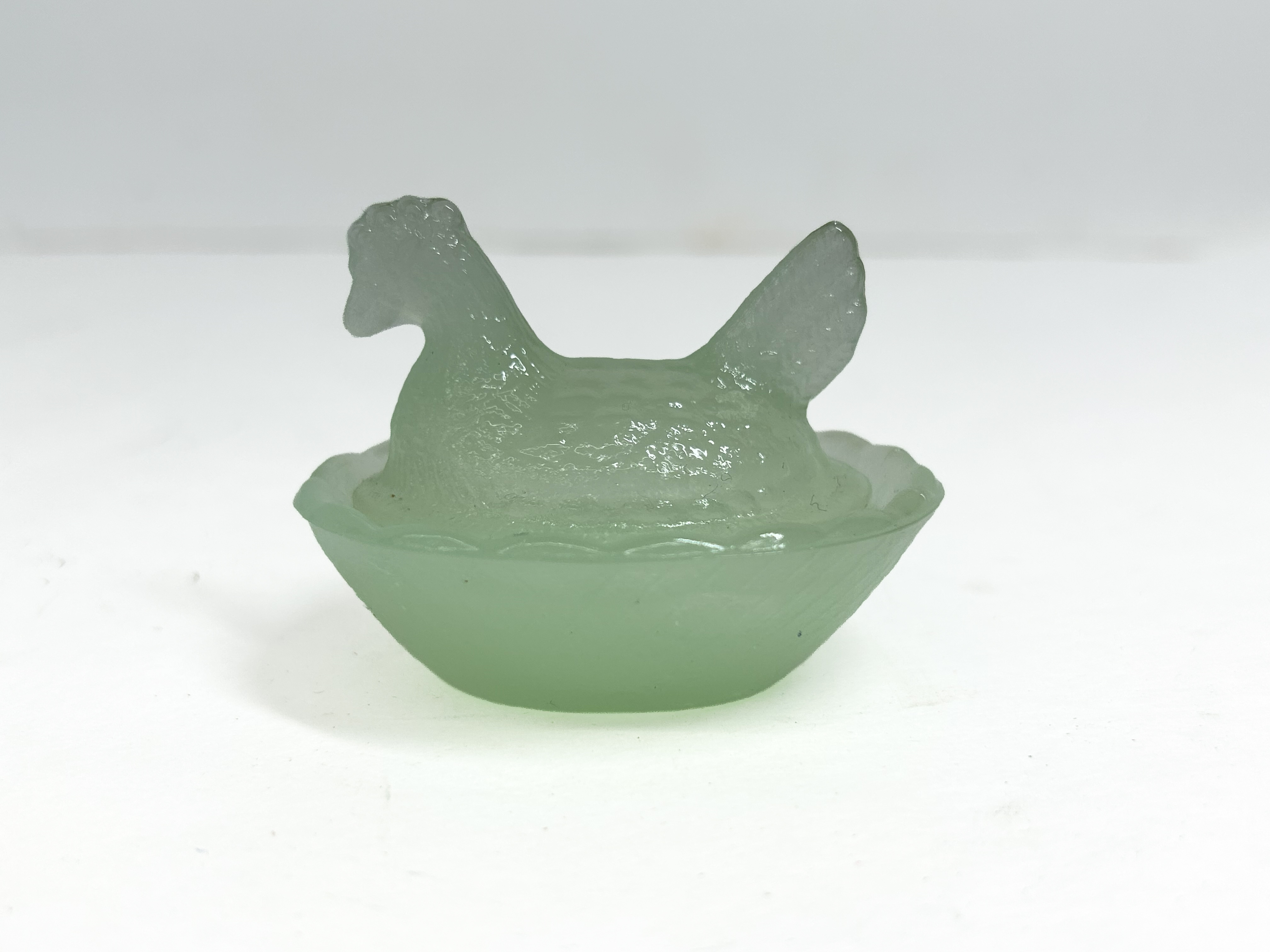 BOYD PALE GREEN GLASS HEN ON NEST