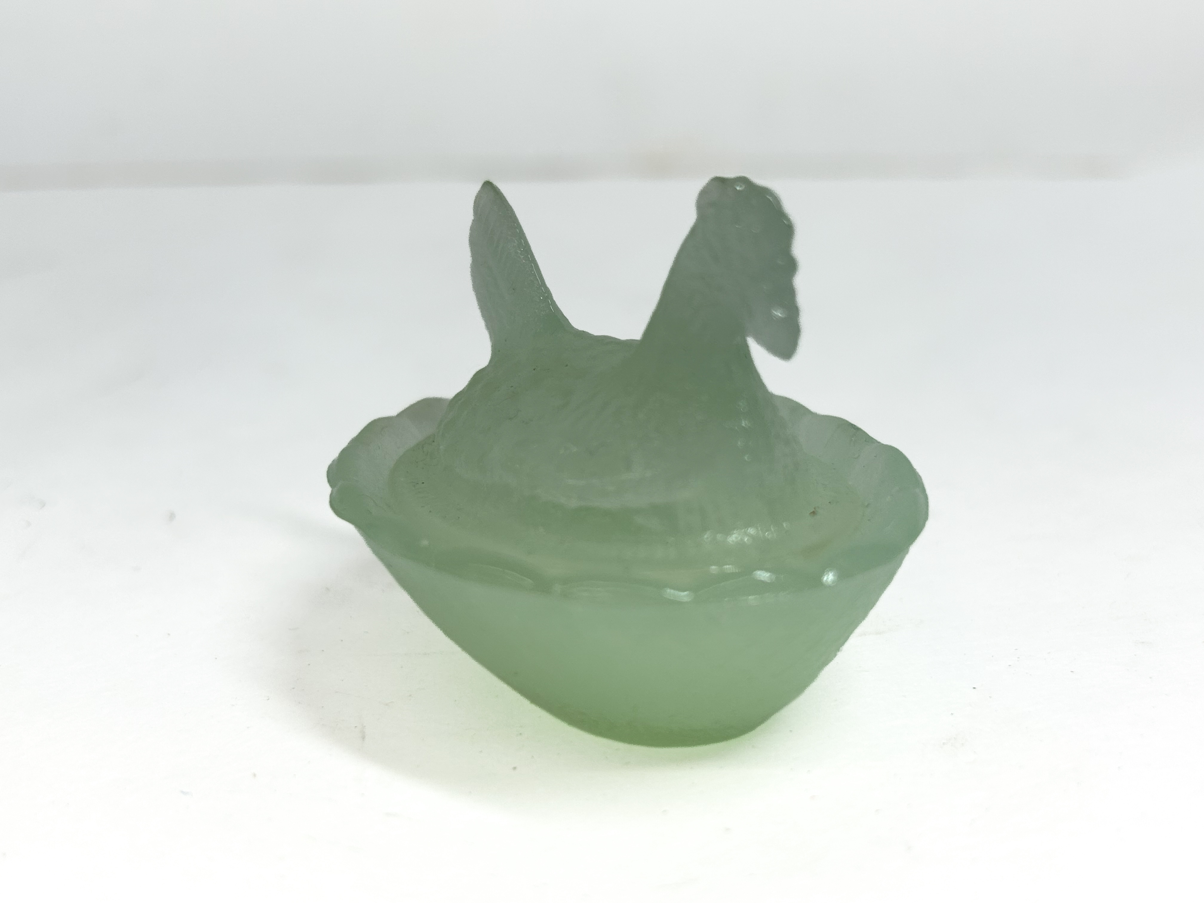 BOYD PALE GREEN GLASS HEN ON NEST