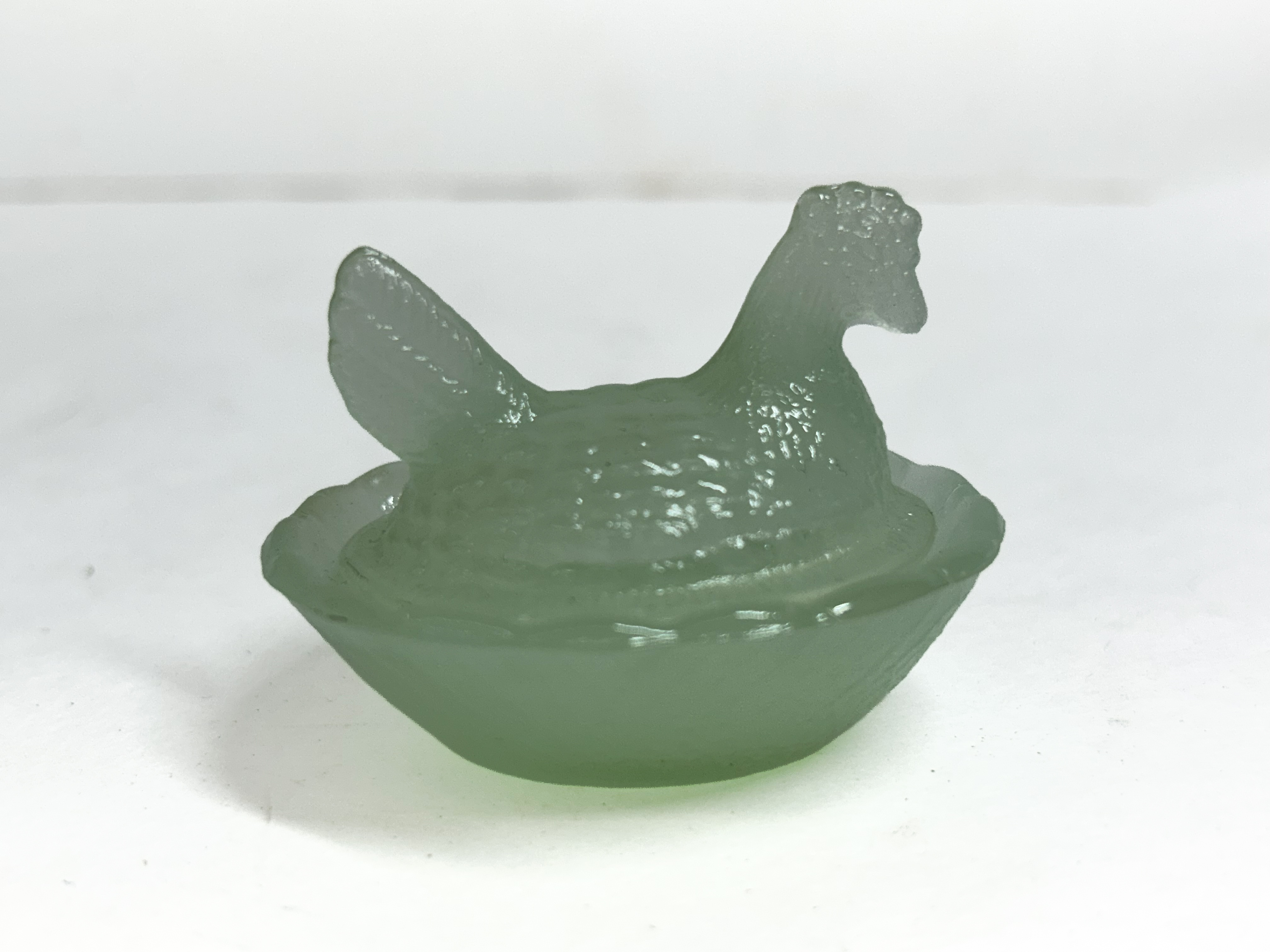 BOYD PALE GREEN GLASS HEN ON NEST