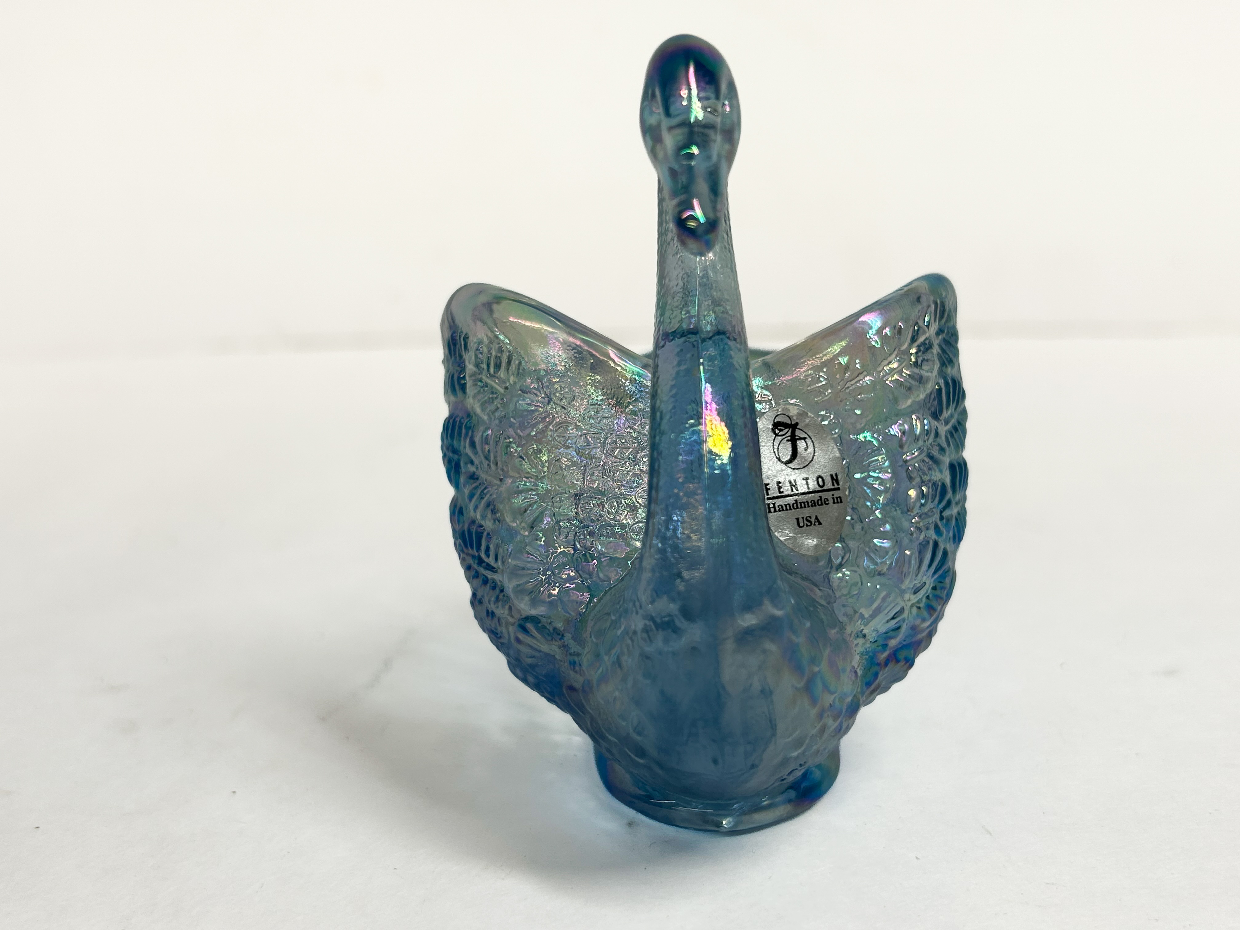 FENTON BLUE CARNIVAL GLASS SWAN, 2000S