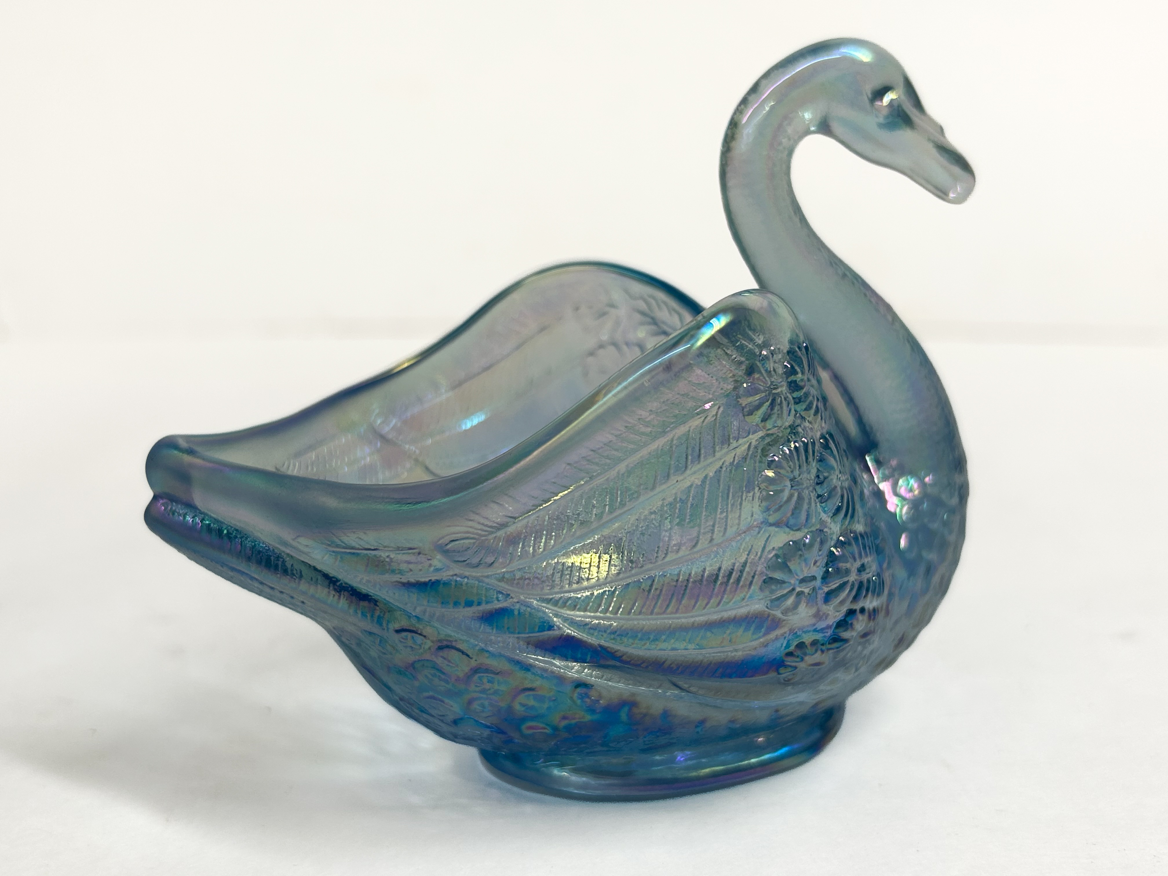 FENTON BLUE CARNIVAL GLASS SWAN, 2000S