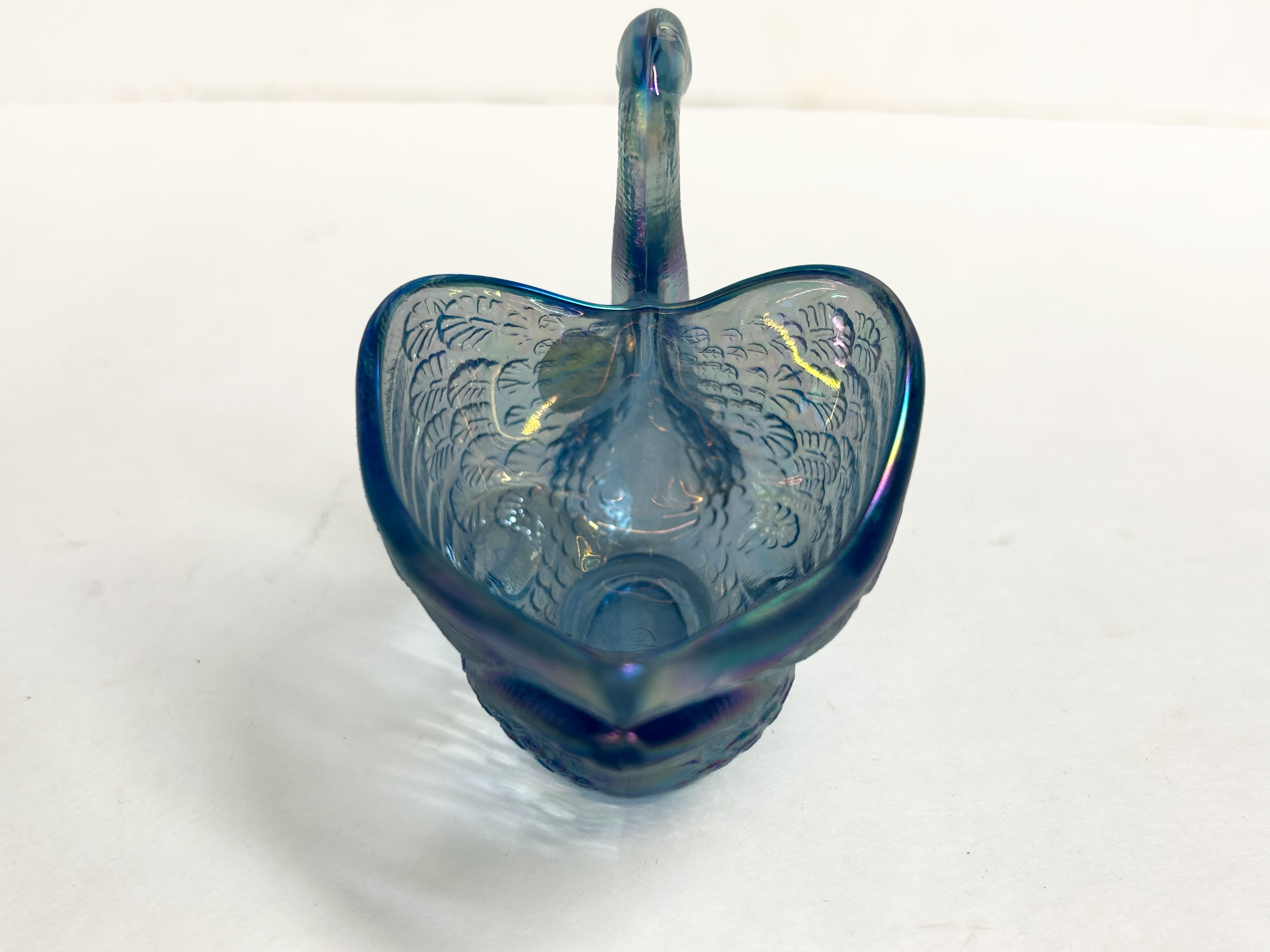 FENTON BLUE CARNIVAL GLASS SWAN, 2000S