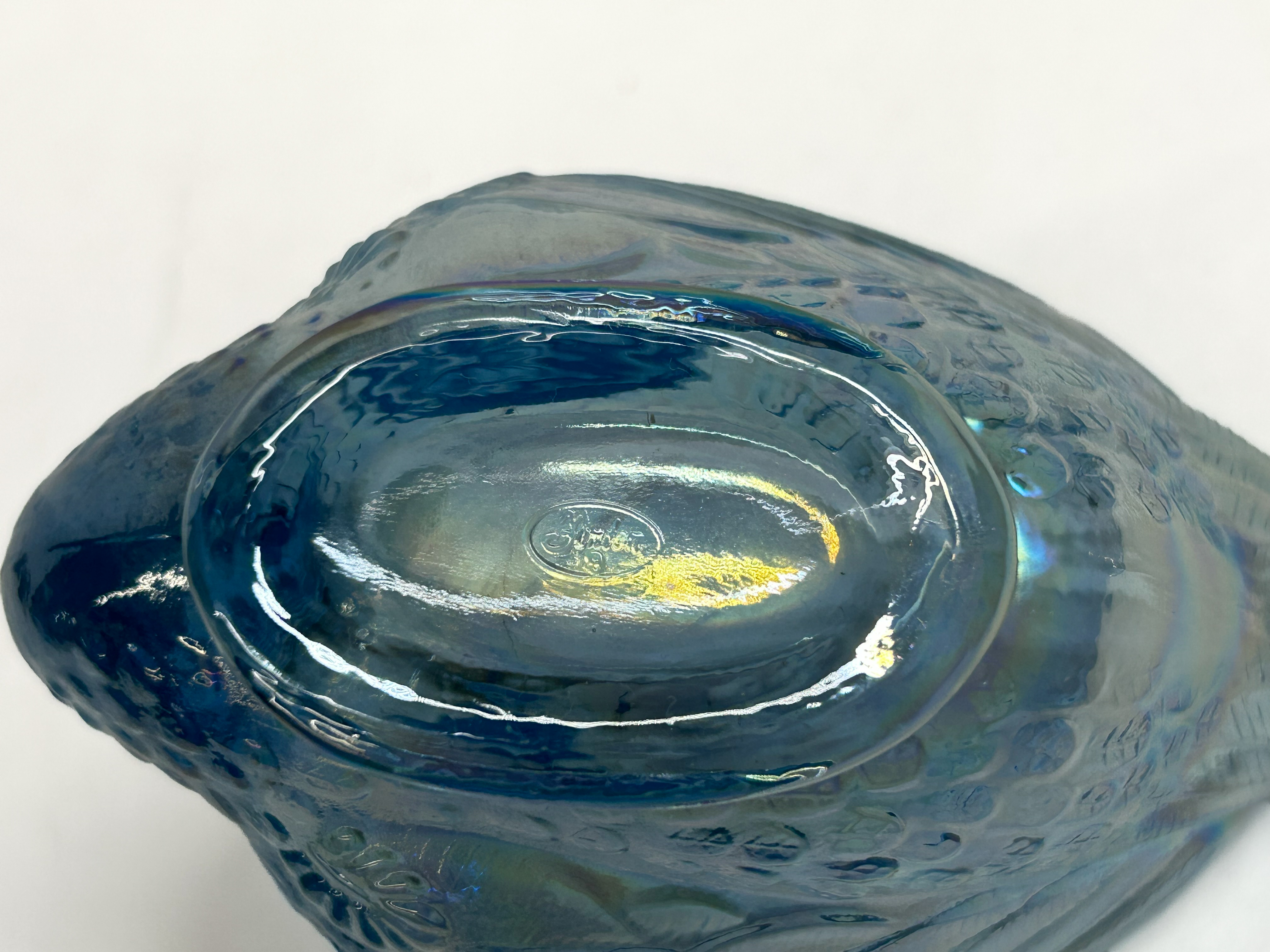 FENTON BLUE CARNIVAL GLASS SWAN, 2000S
