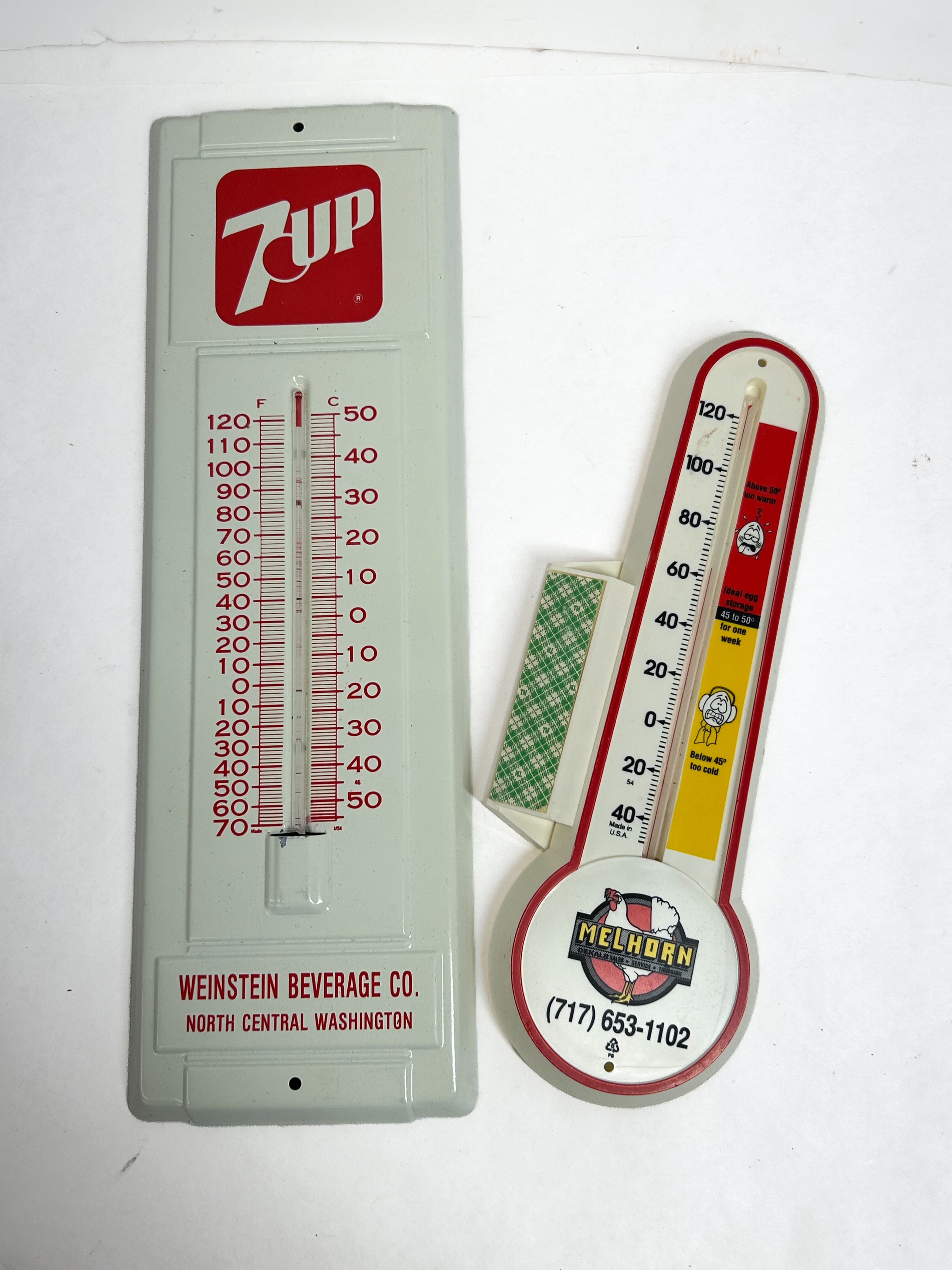 7UP AND MELHORN ADVERTISING THERMOMETERS