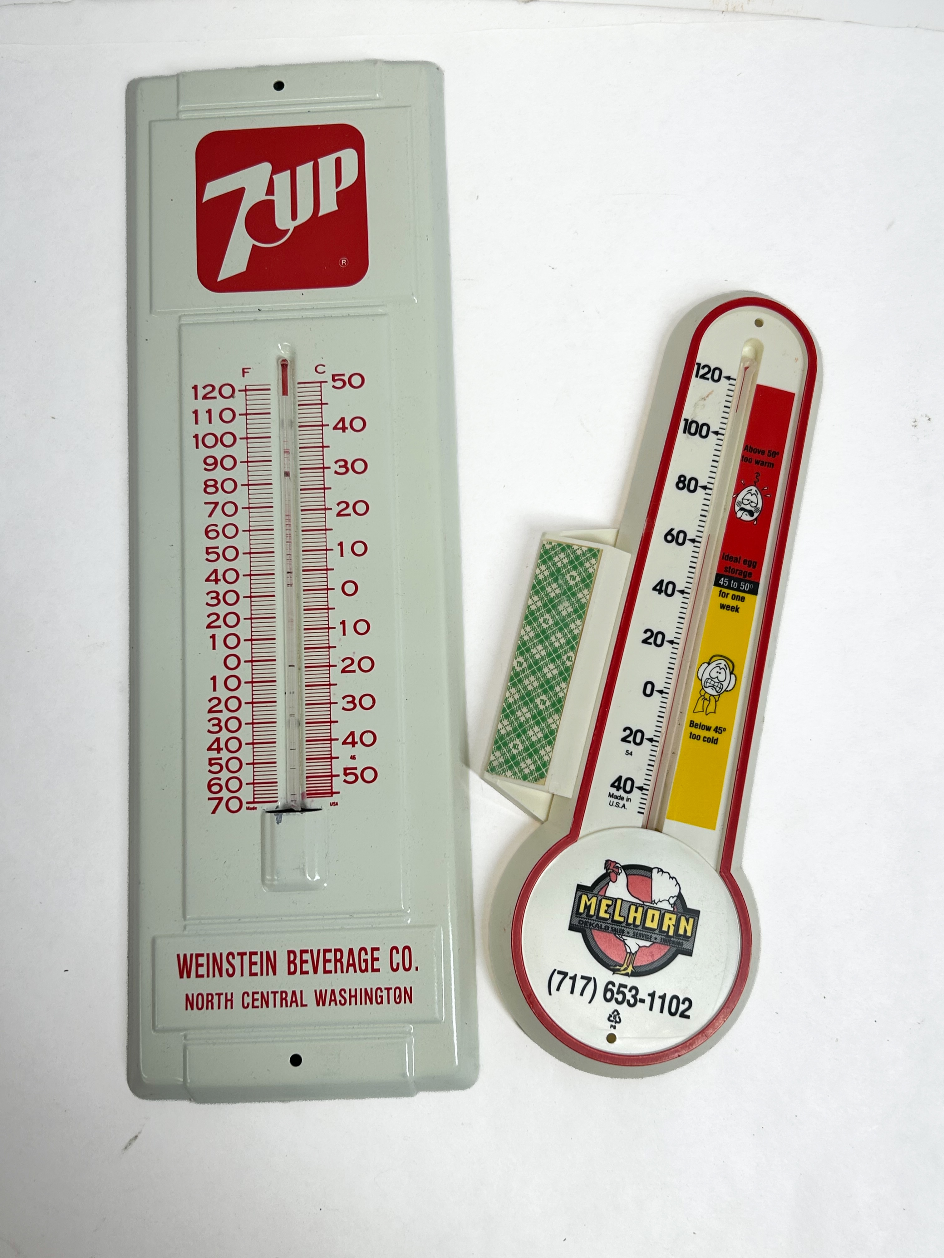 7UP AND MELHORN ADVERTISING THERMOMETERS