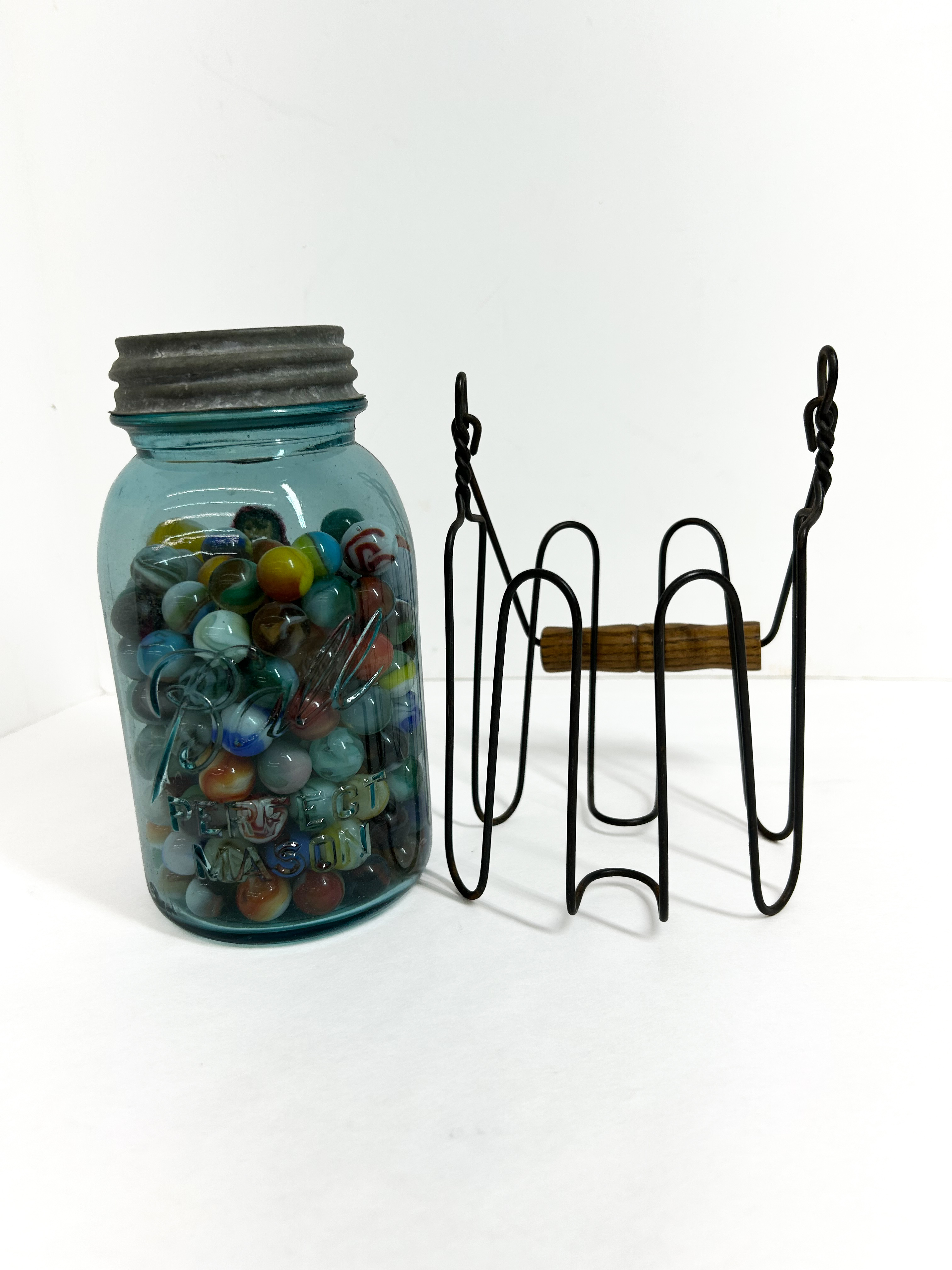 BALL GLASS JAR AND MARBLES, 1920