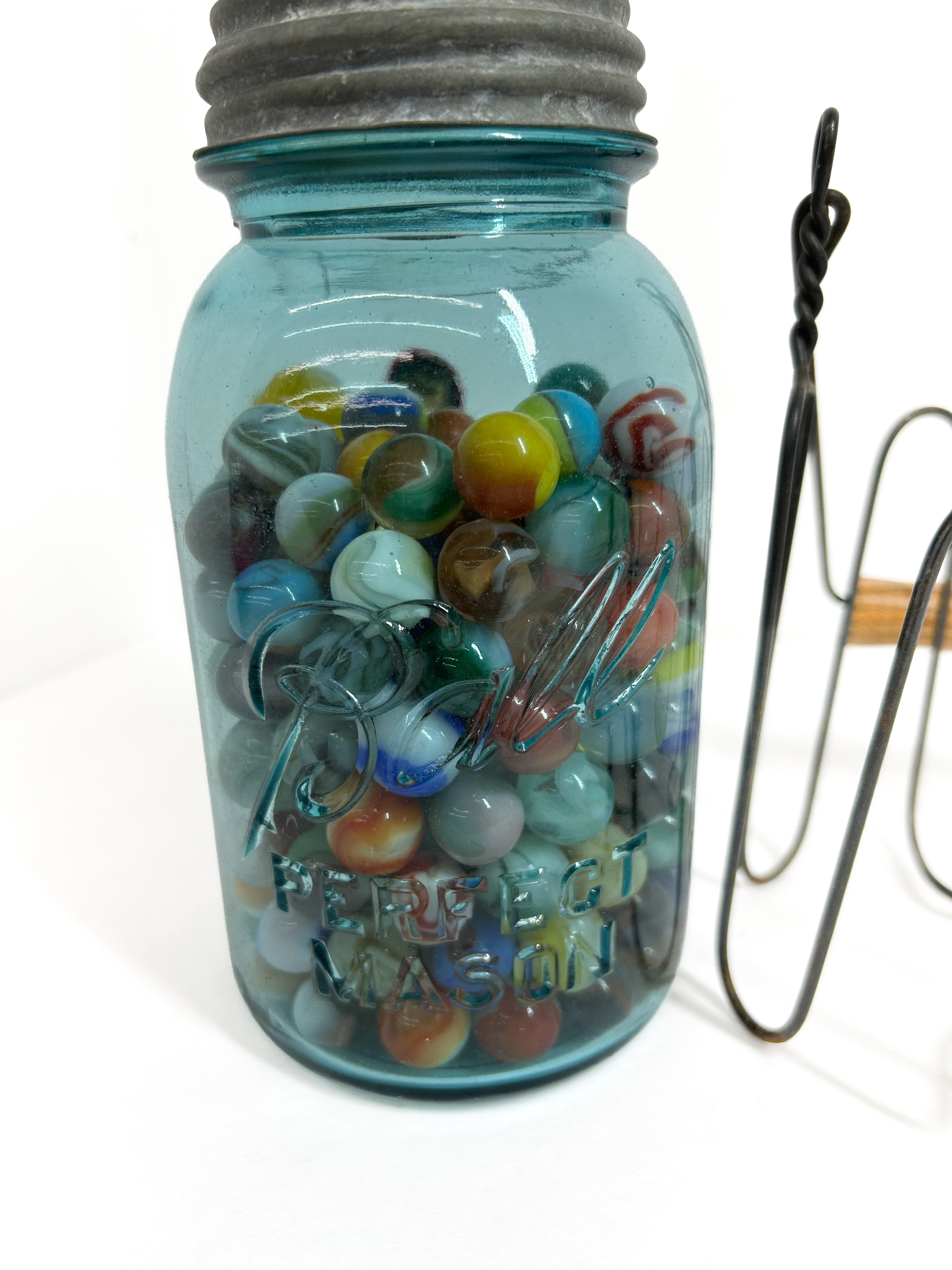 BALL GLASS JAR AND MARBLES, 1920
