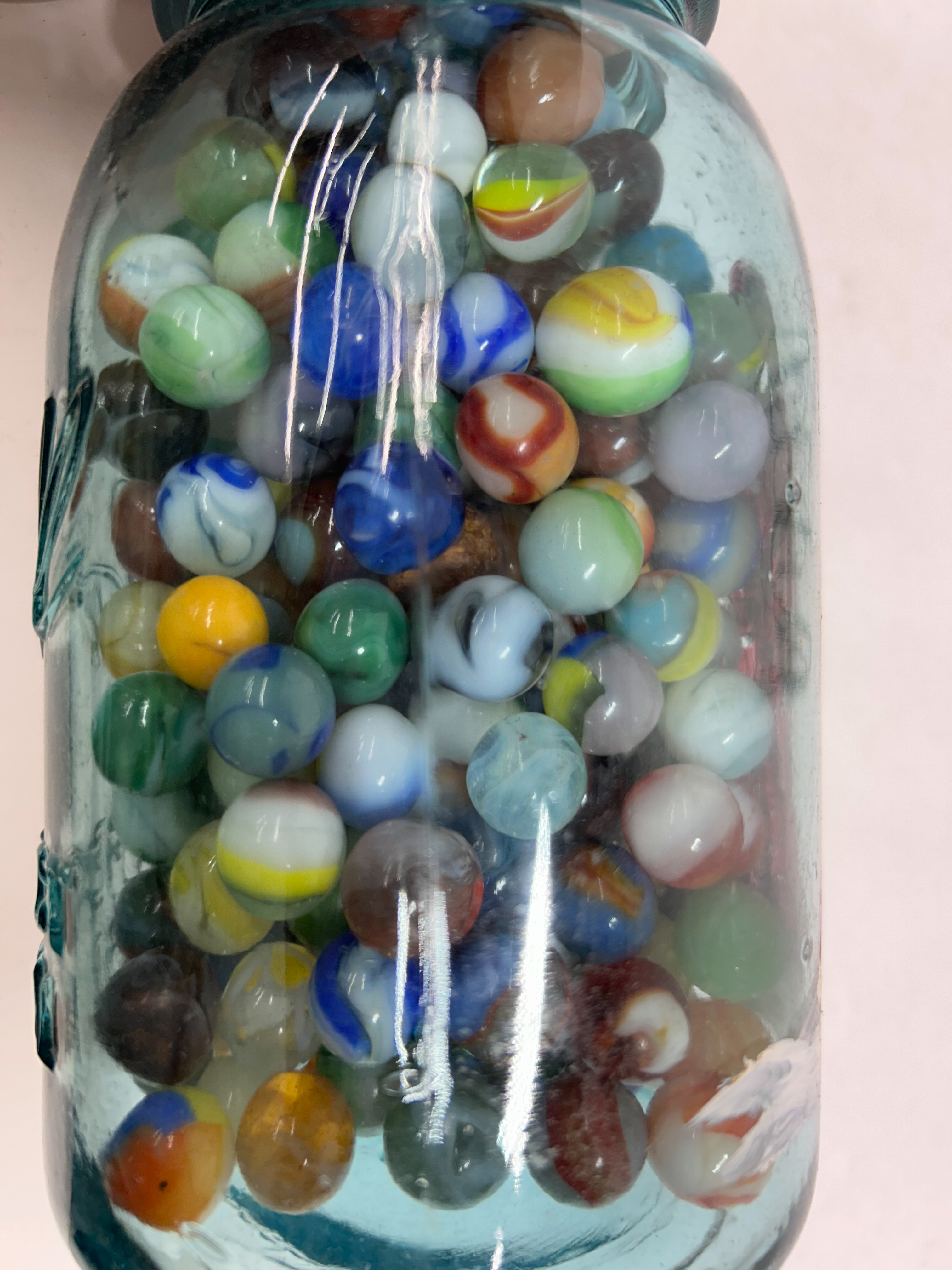 BALL GLASS JAR AND MARBLES, 1920