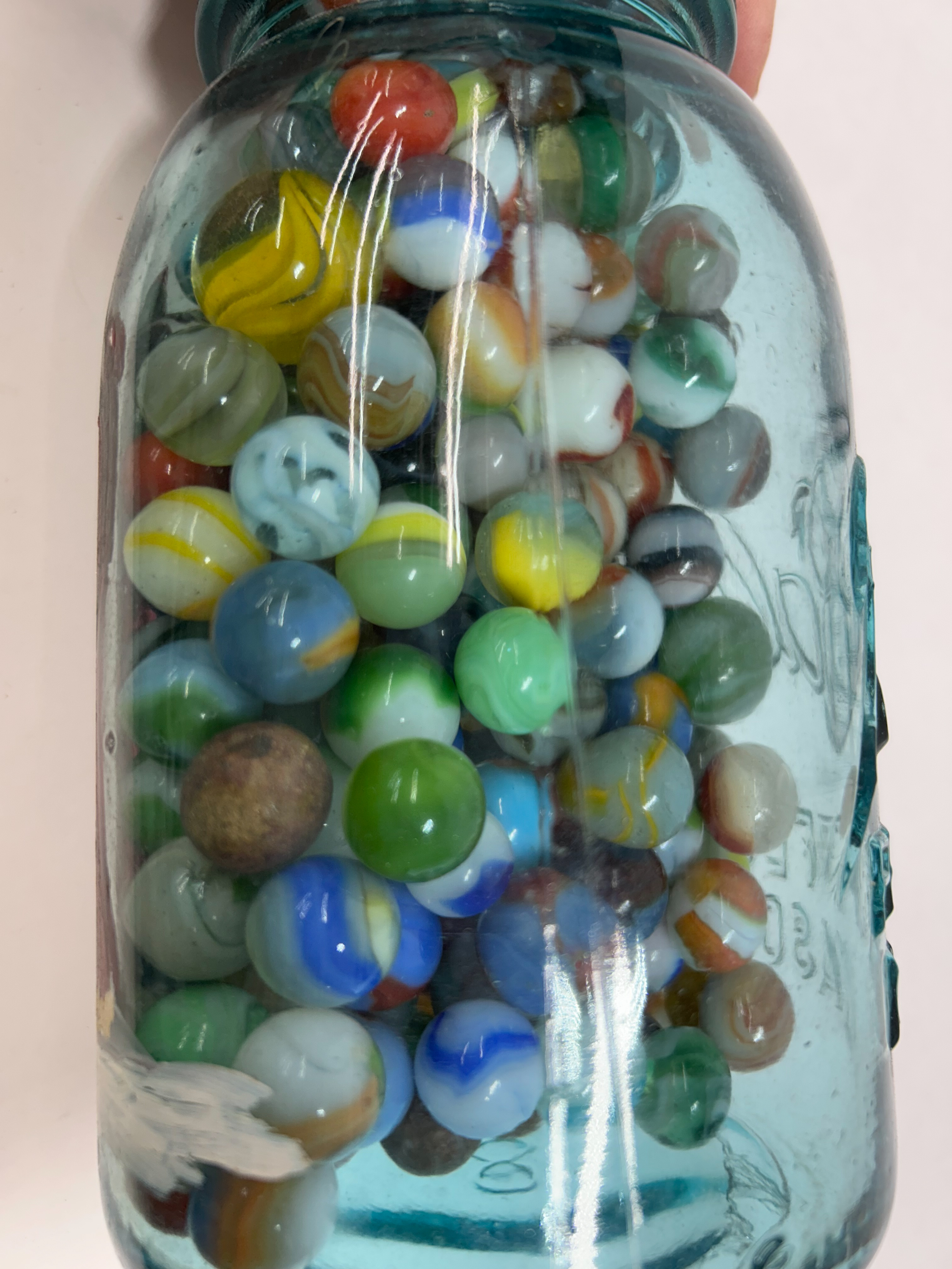 BALL GLASS JAR AND MARBLES, 1920