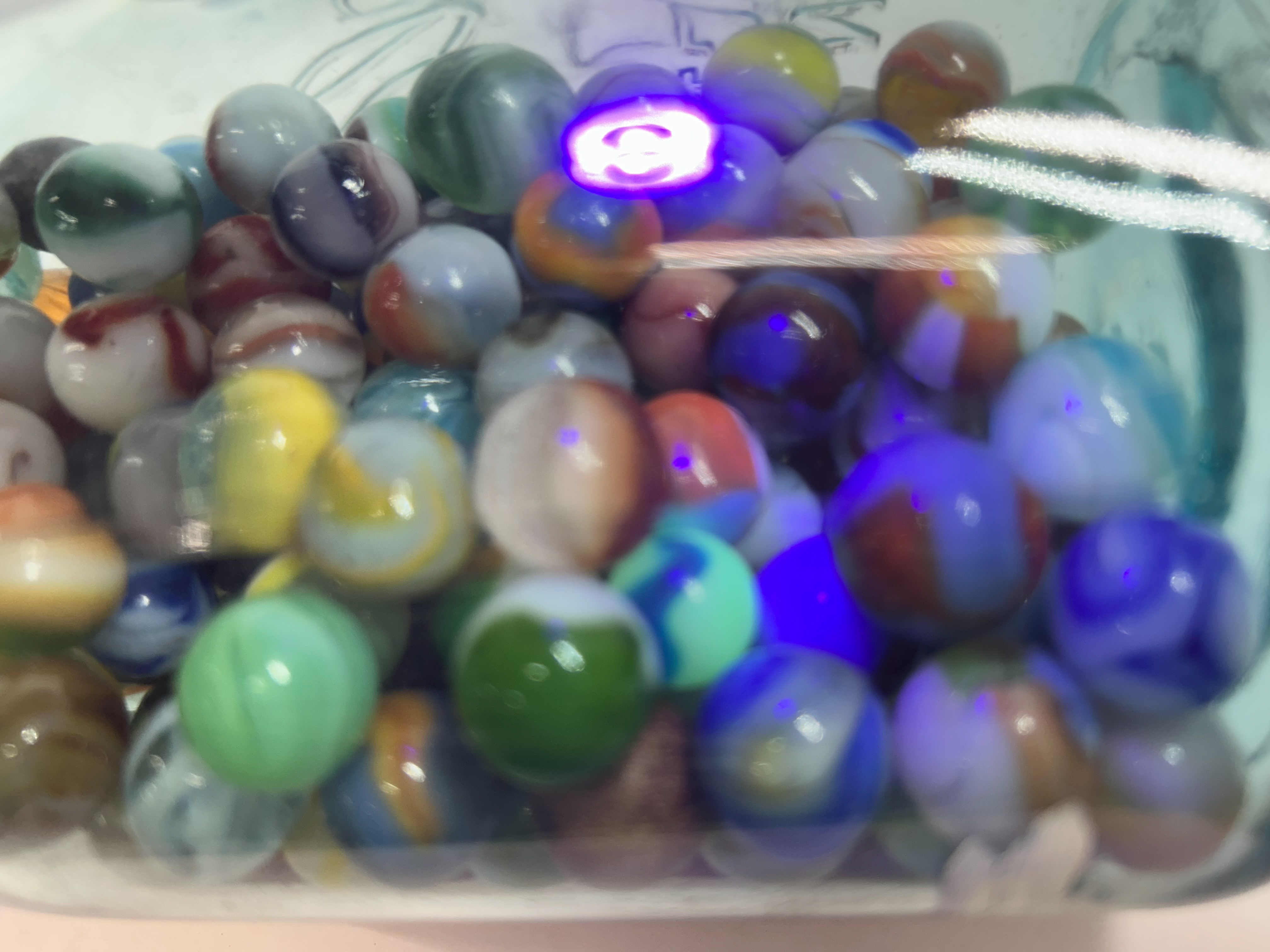 BALL GLASS JAR AND MARBLES, 1920