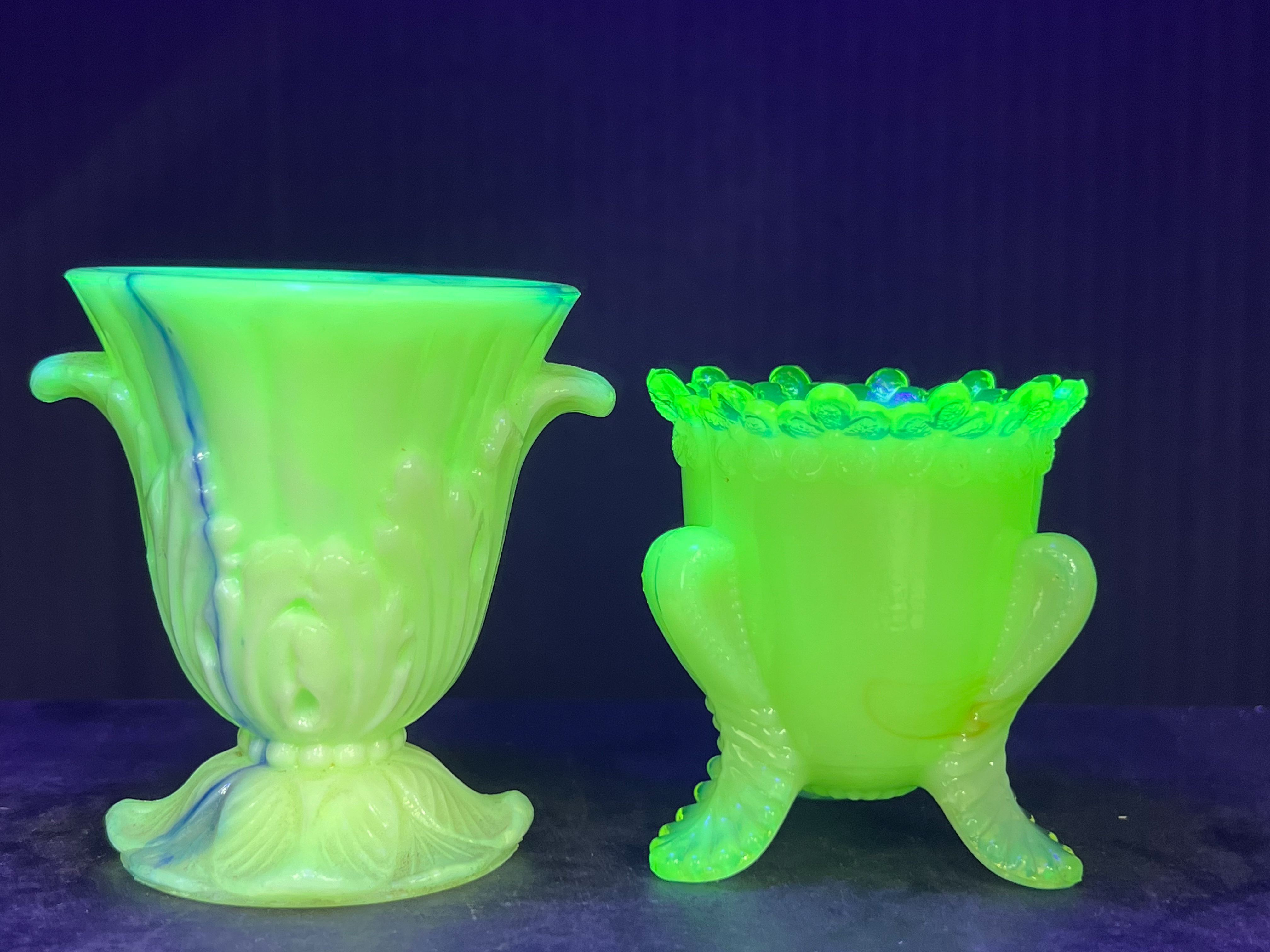 BOYD Forget Me Not Uranium Glass Miniature Vessels