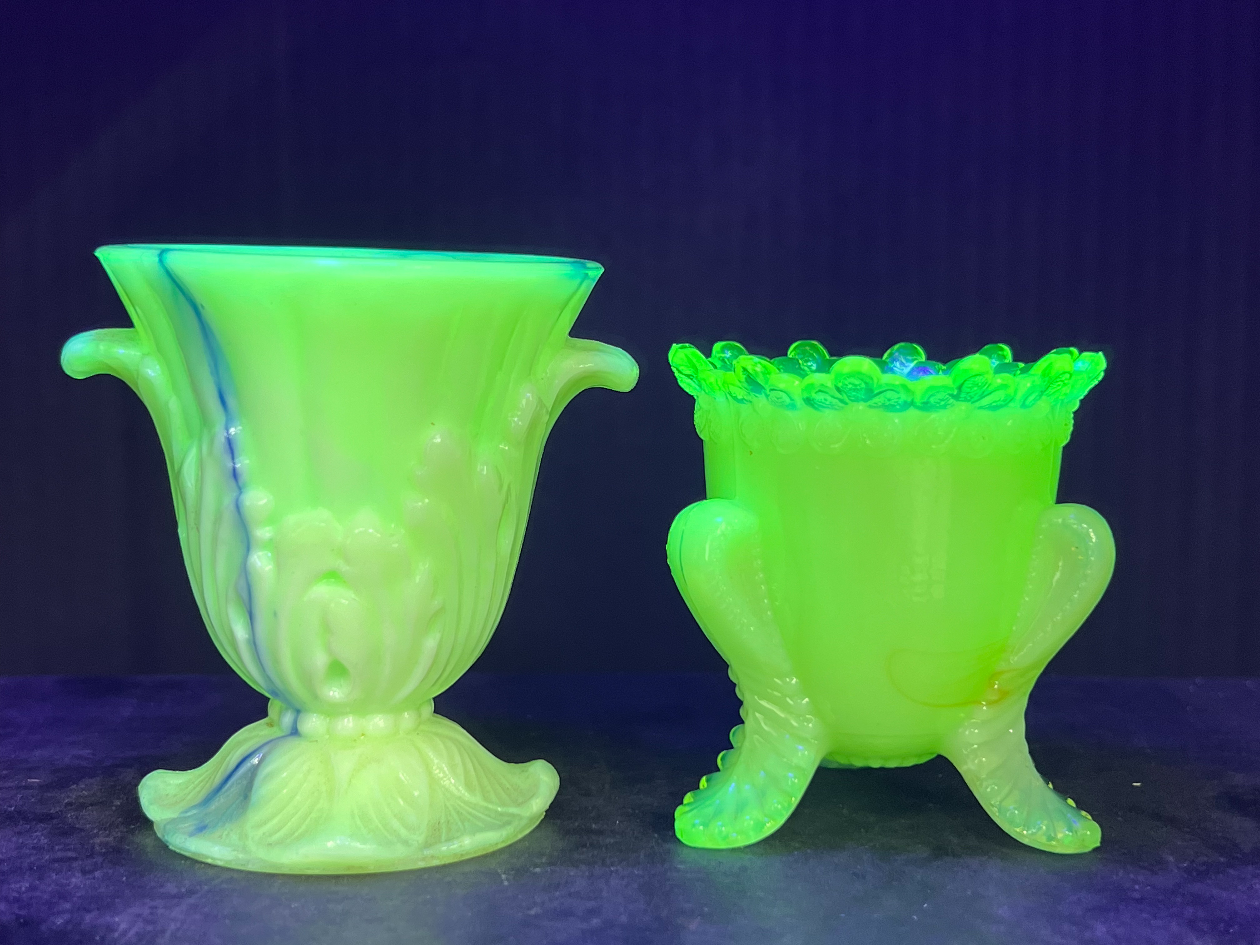 BOYD Forget Me Not Uranium Glass Miniature Vessels