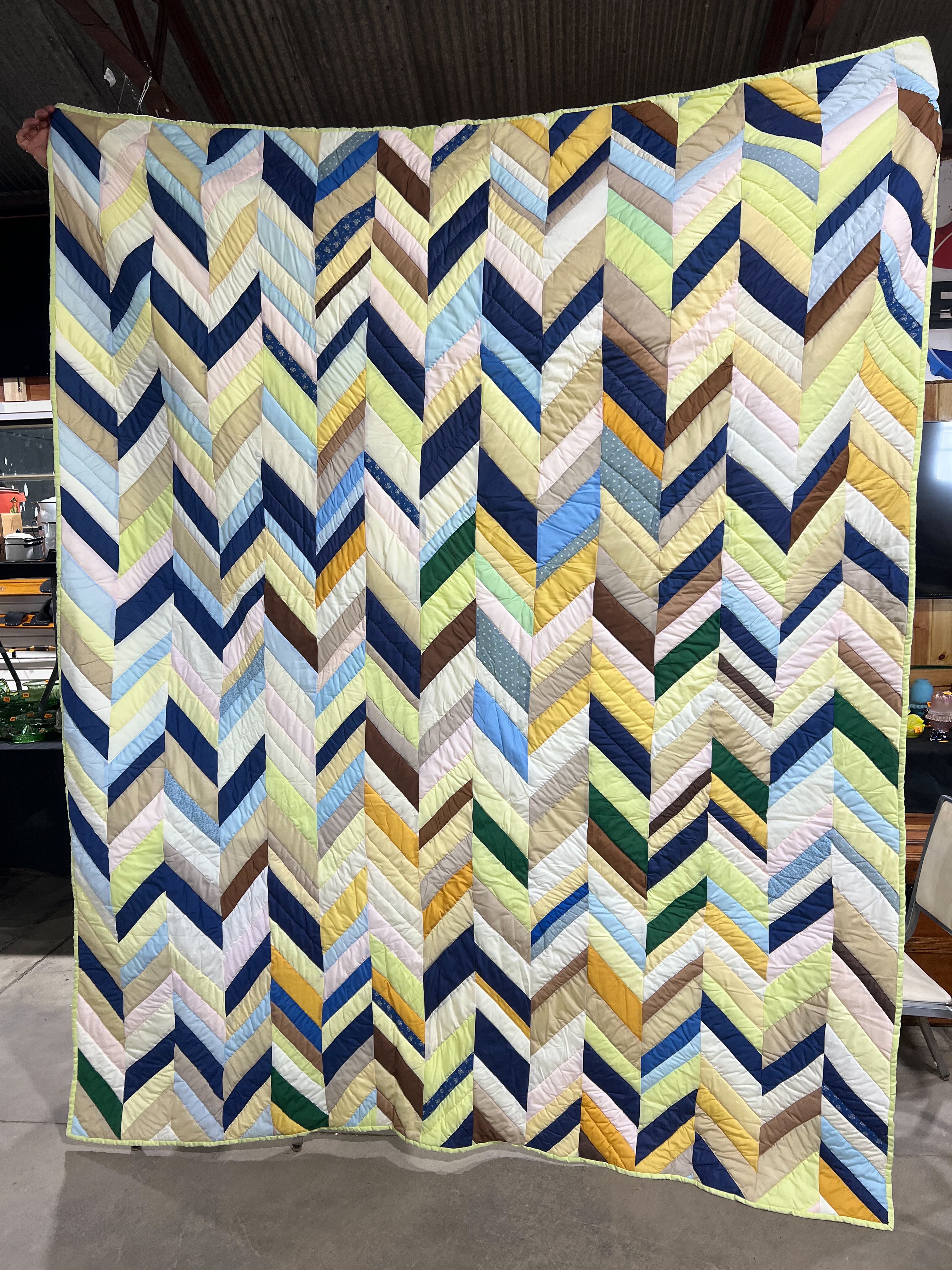 Handmade Multi-Color Pieced Chevron Scrap Quilt