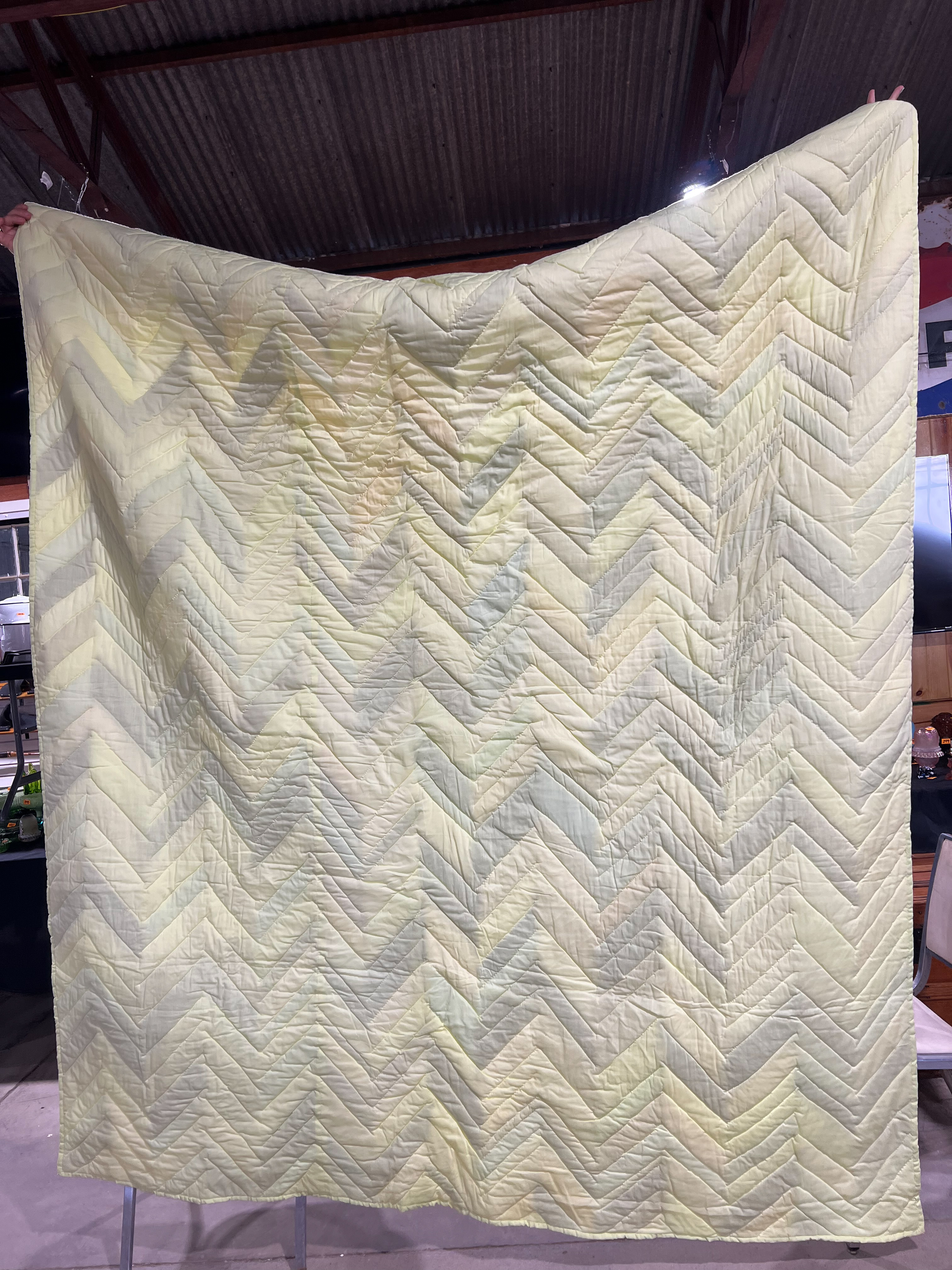 Handmade Multi-Color Pieced Chevron Scrap Quilt