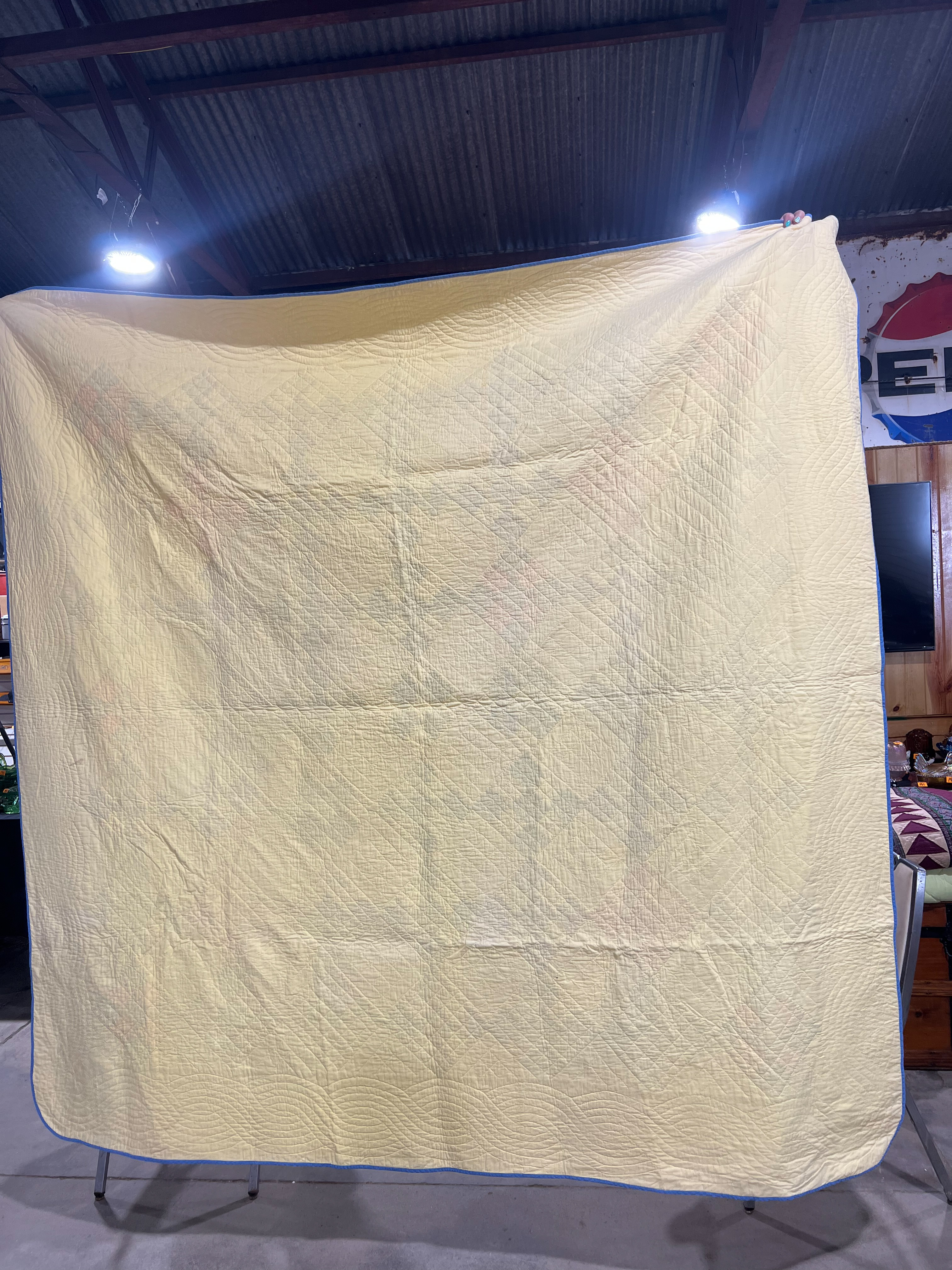 American Hand-Quilted Double Nine-Patch Patchwork Quilt