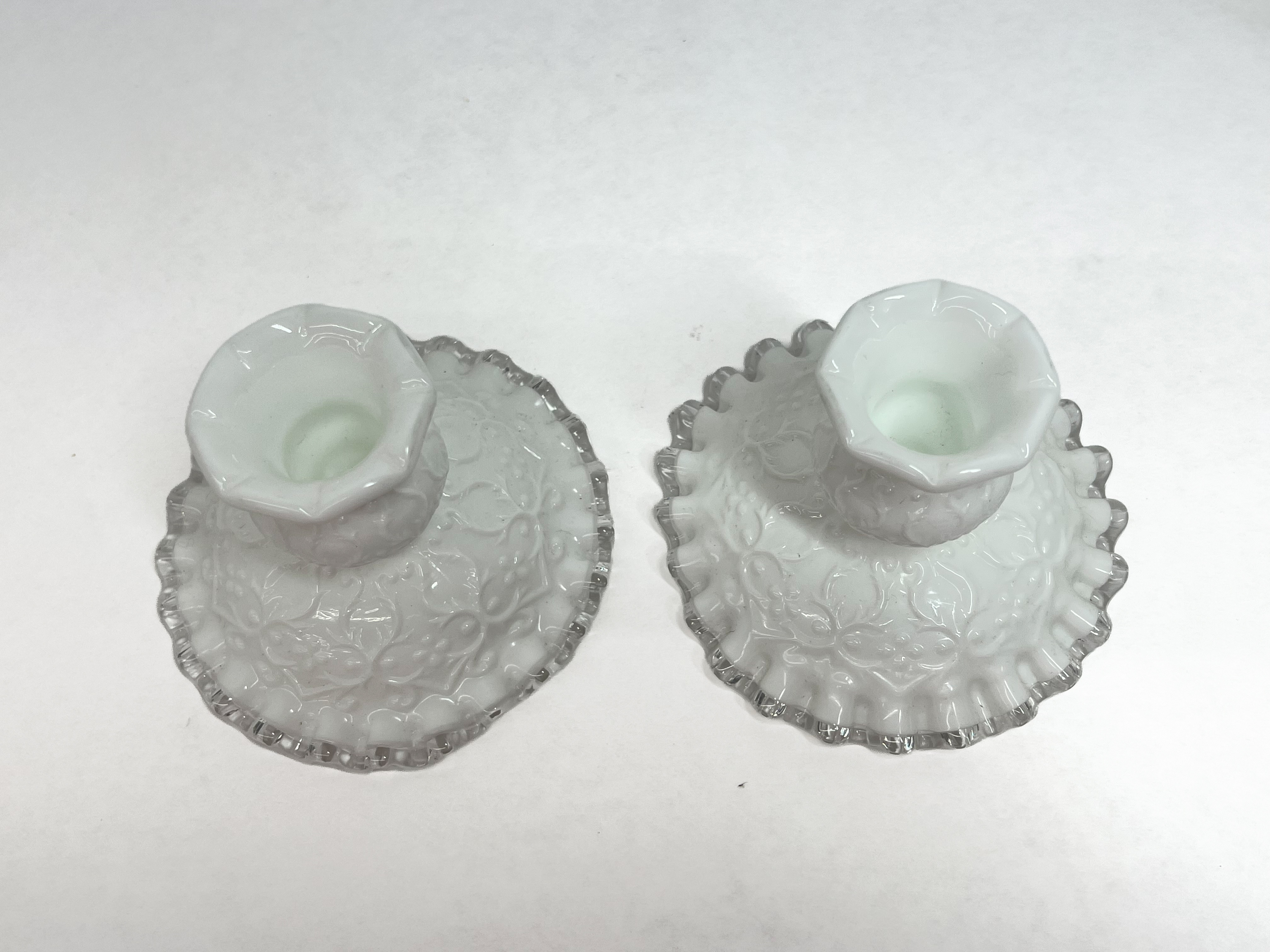 FENTON SILVER CREST MILK GLASS CANDLESTICKS, MID-CENTURY